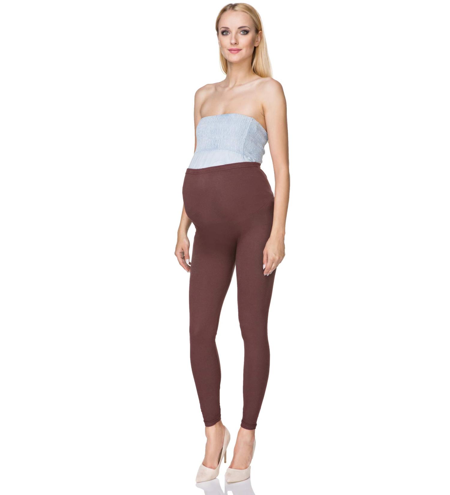 SOFTSAIL Maternity Leggings Pregnancy Pants Cotton Trousers with Belly Support Over Bump High Waisted Stretchy Soft Women Maternity Clothes Pregnancy Wear 18 Brown