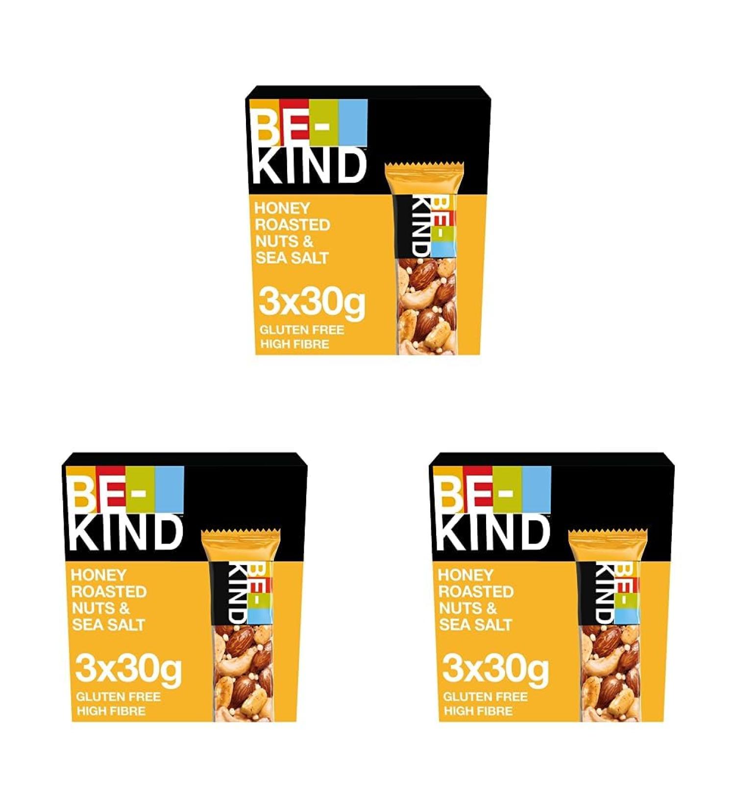 Buy Bekind Honey Cereal Bar | Gluten Free Healthy Snack | Honey Roasted Nuts & Sea Salt | 3 x 30g Pack | International Shipping Available - Buy Online on SooperMarket.com