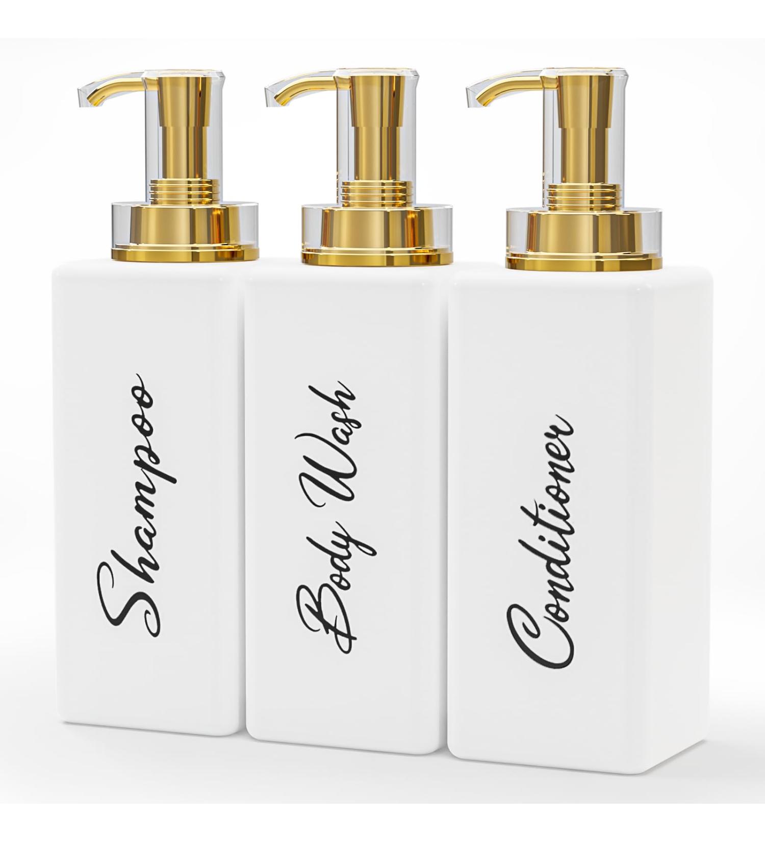 Akalin Refillable Shampoo and Conditioner Bottles 16oz White and Gold Soap Dispenser Bathroom Shampoo and Conditioner Dispenser for Bathroom Lotion Body Wash Massage Oils (White) 3pcs 500ml Gold Pump Bottles - White - Buy Online on SooperMarket.com