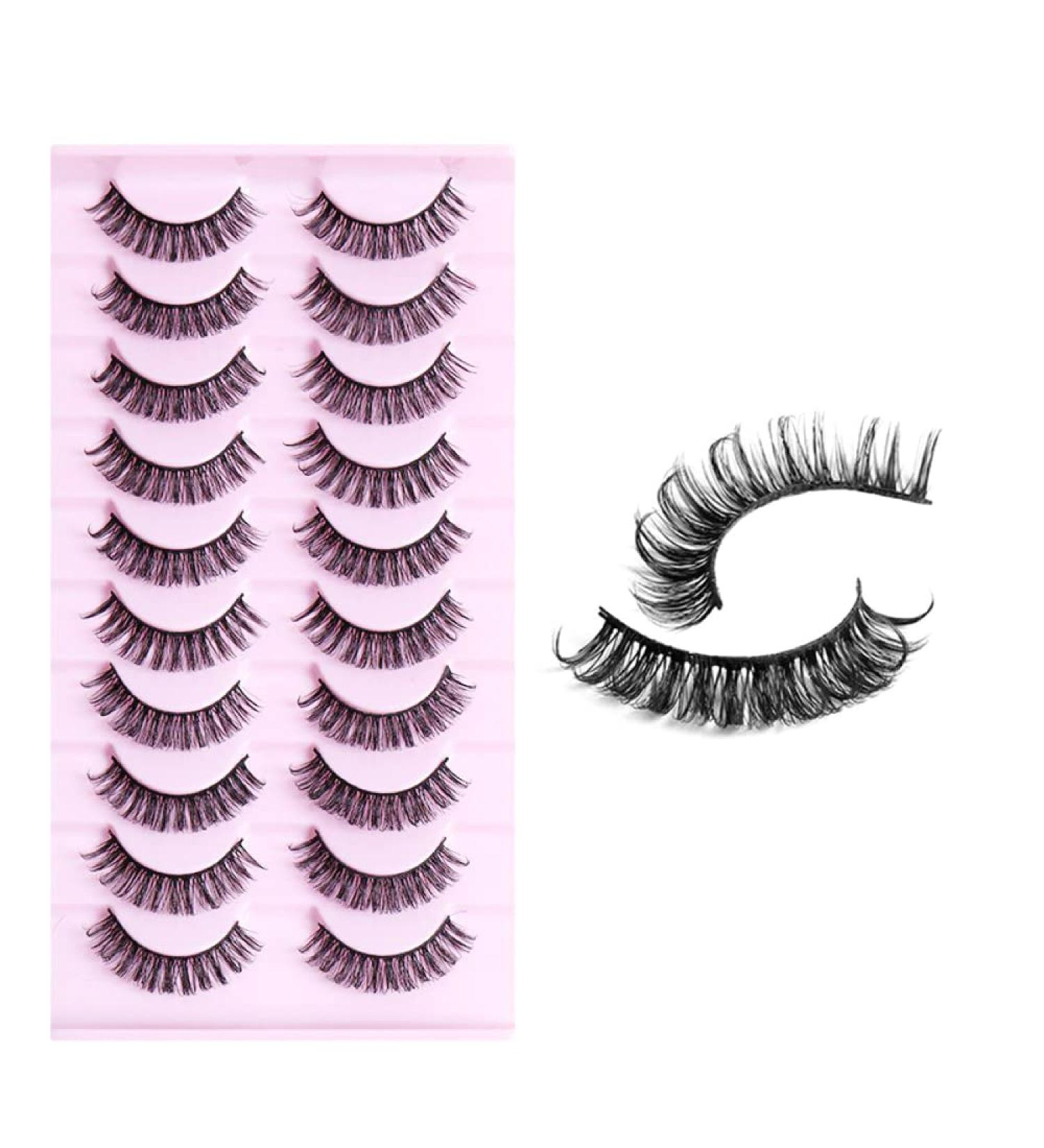 Russian Strip Lashes DD Curl Wispy 16mm - 10 Pairs Pack (DD-032) | Fluffy Faux Mink Lashes for Natural Volume Extension - Buy Online on SooperMarket.com