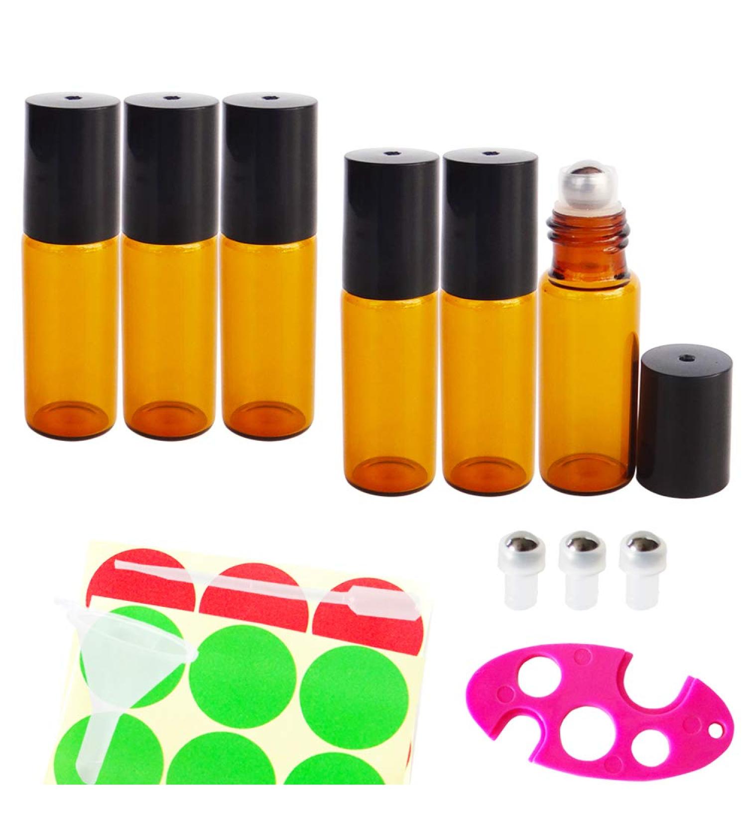 Greatforu 5ml Roll-On Glass Bottles for Essential Oils | Refillable Aromatherapy Containers with Opener (6 Pack) | Perfect for Home & Travel - Buy Online on SooperMarket.com