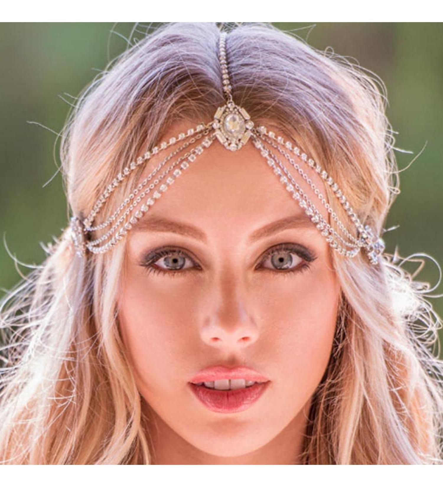 Runmi Rhinestone Head Chain - Gold Crystal Hairpiece & Wedding Hair Accessories for Women & Girls - Buy Online on SooperMarket.com