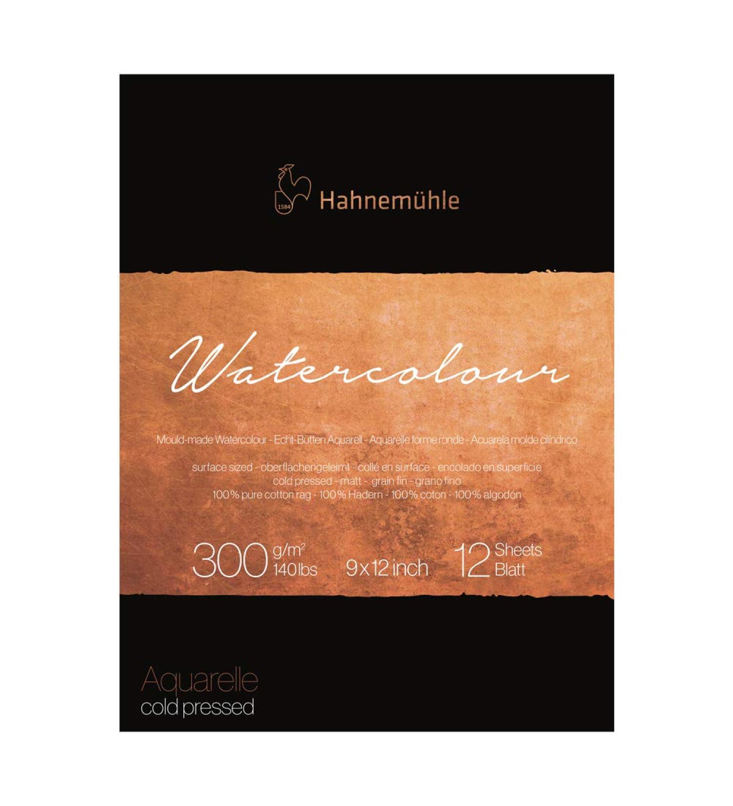 Hahnemuhle Collection 100% Cotton Watercolor Pad, 300 GSM, 9x12", 12 Sheets