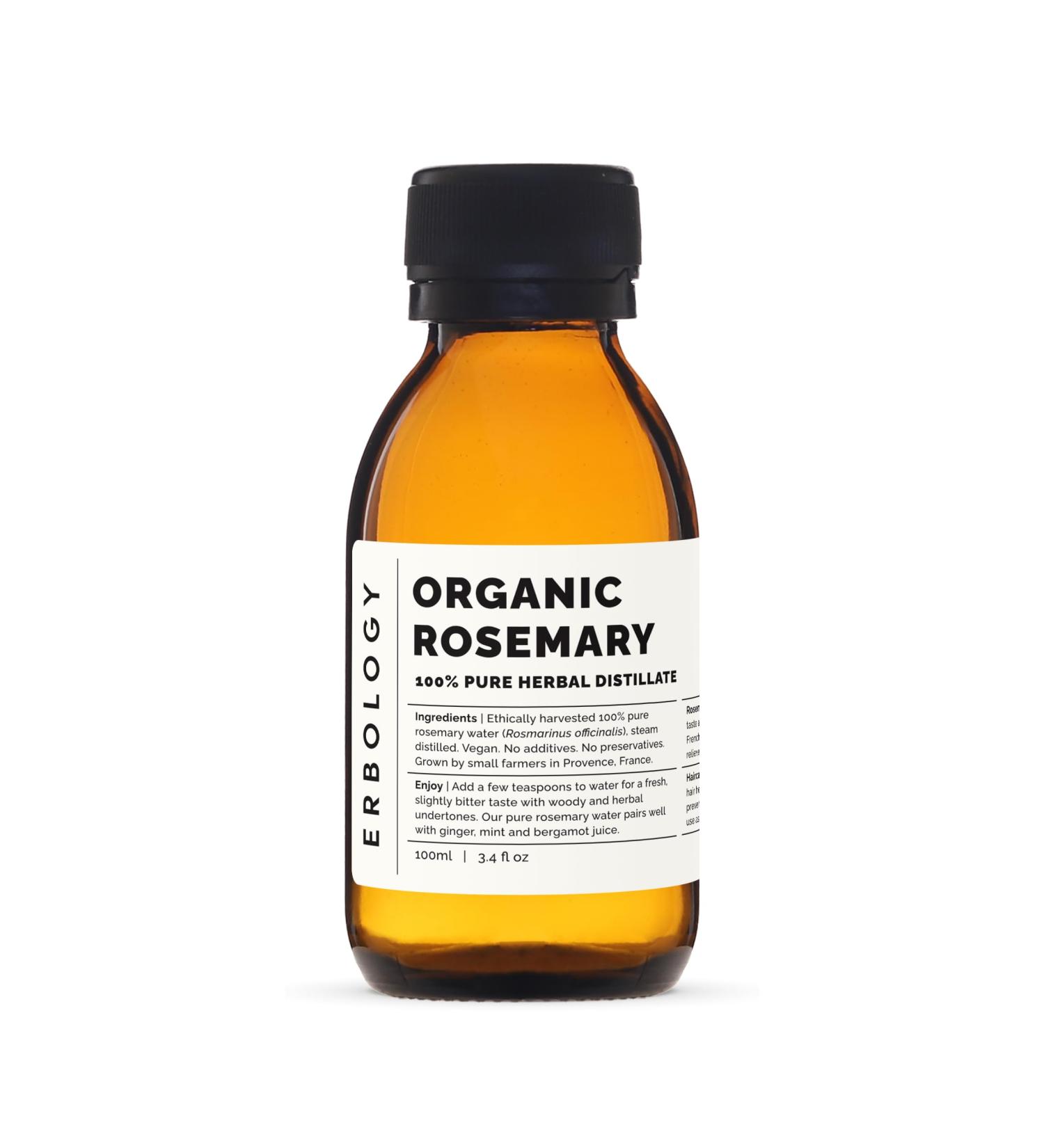 Erbology Organic Rosemary Water 100ml - Premium Food Grade Hydrolate of Rosemary - Healthy Hair - Small Batch - Sustainably Sourced Straight from Farm in Provence France - Buy Online on SooperMarket.com