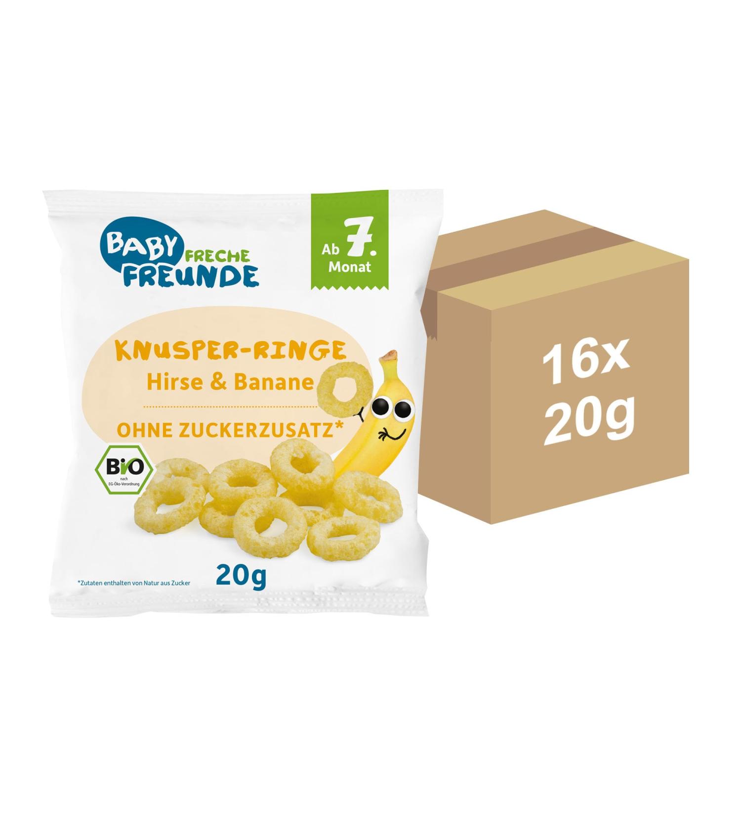 Baby Cheeky Friends Organic Crispy Rings - Millet & Banana Snack for Babies 7+ Months | Vegan Gluten-Free | 2x8-Pack (16 Rings) - Buy Online on SooperMarket.com
