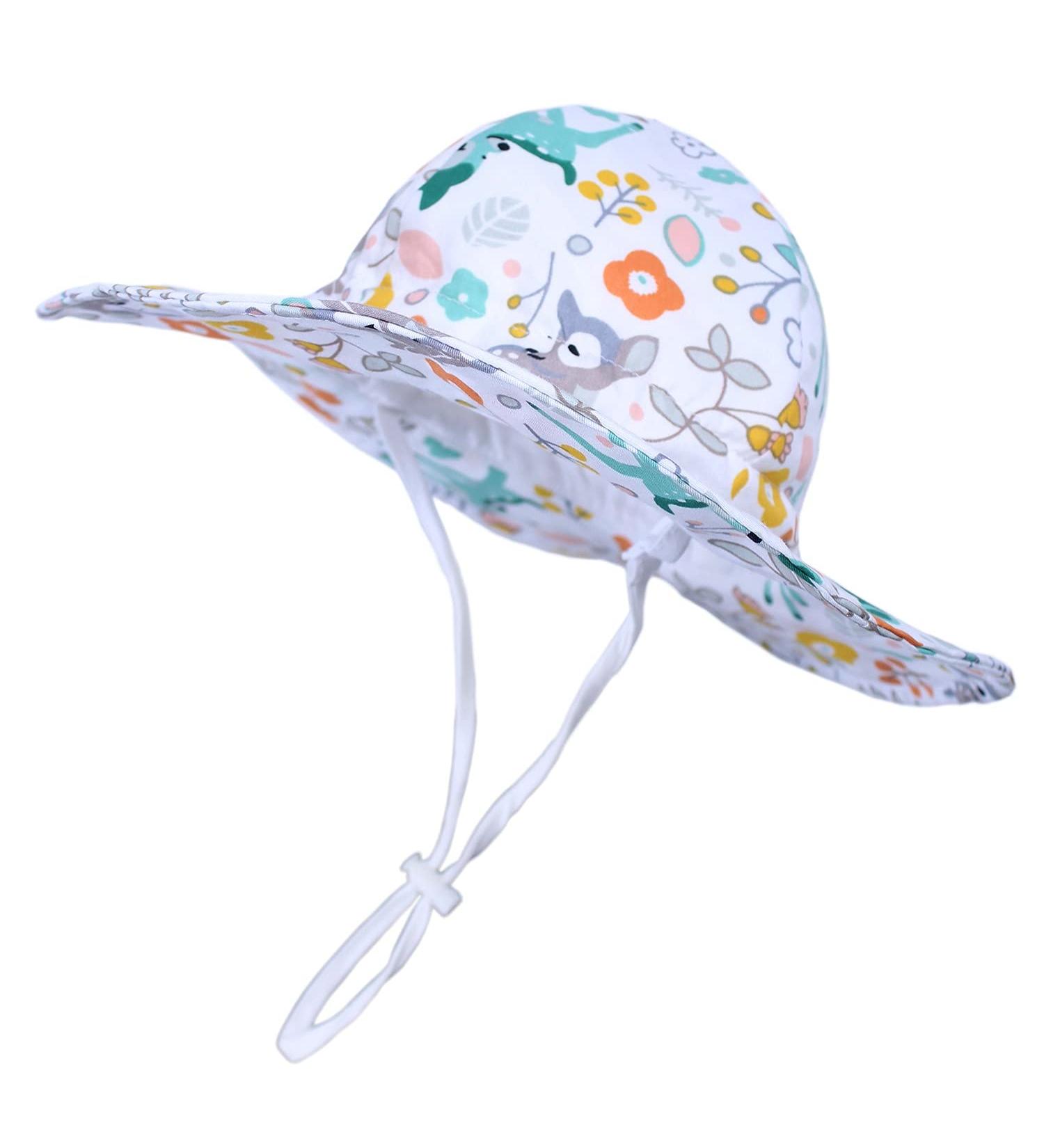 LANGZHEN Beach Sun Protection Hat for Baby Girls | Adjustable Toddler Kids Hat | Wide Brim Summer Play Hat with Chin Strap | Sika Deer Design | Ages 4-8 - Buy Online on SooperMarket.com