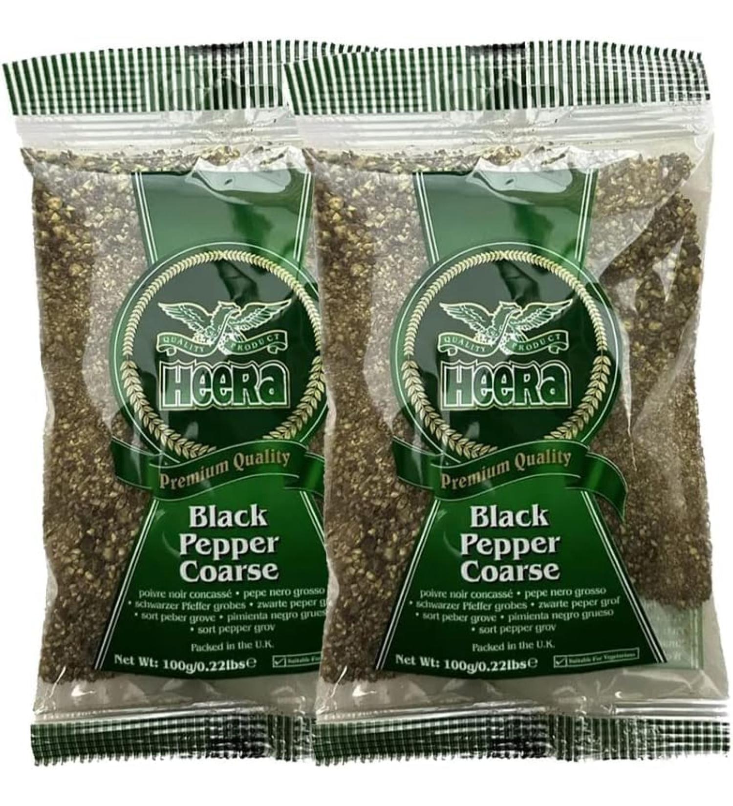 Heera Black Pepper Coarse | 100G | Crushed | Cracked Black Peppercorns | Spice Seasoning Dressing Coarse | Ground Black Pepper | Indian Origin (Pack of 2) - Buy Online on SooperMarket.com