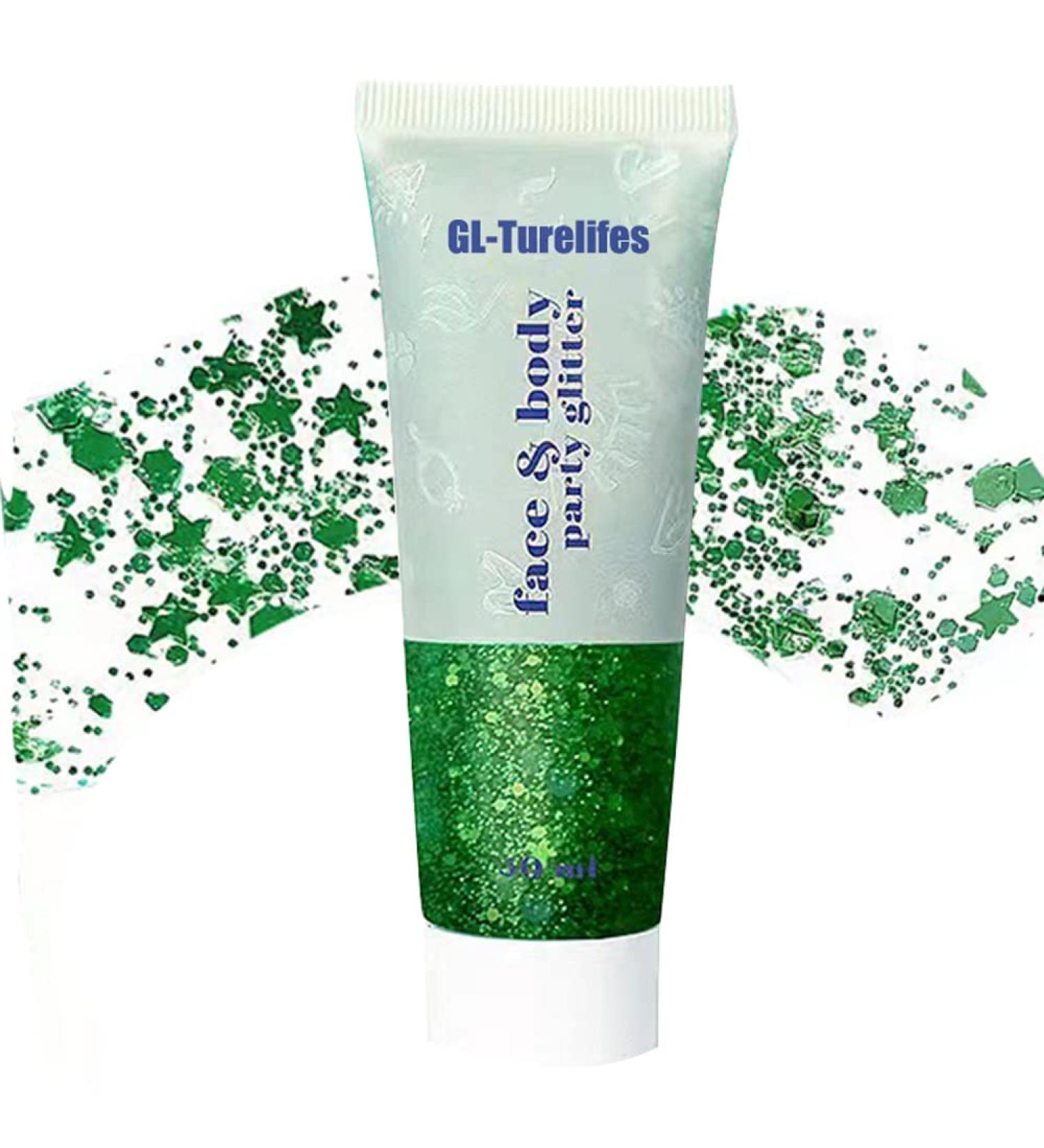 Turelifes Chunky Glitter Gel - Festival Body, Hair, and Nail Makeup - 50ml Liquid Eyeshadow in Green - Long Lasting and Easy to Apply - Buy Online on SooperMarket.com