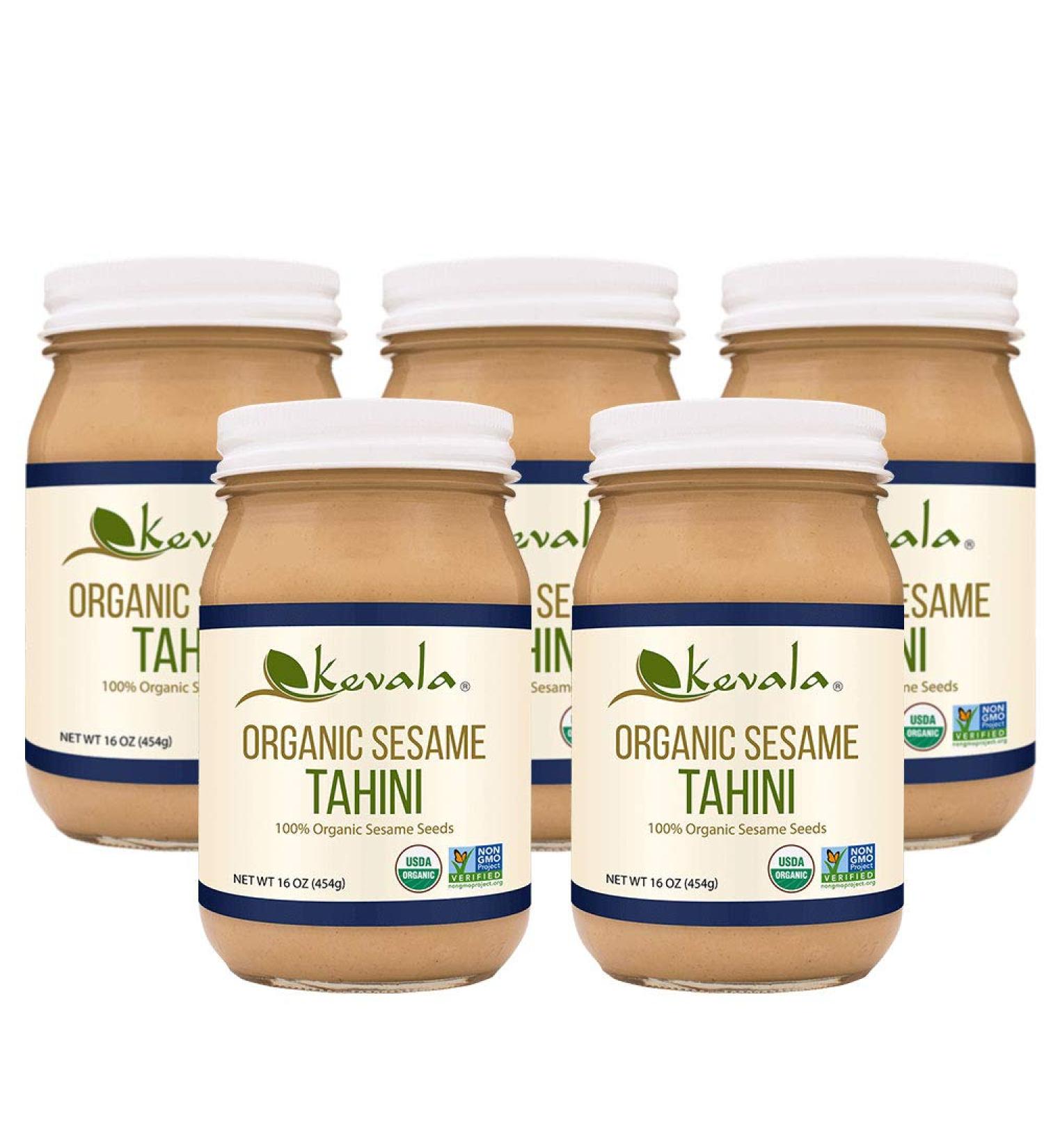 Kevala Organic Tahini 16 oz - Pack of 5 | Pure, Unsalted Sesame Seed Paste - Buy Online on SooperMarket.com