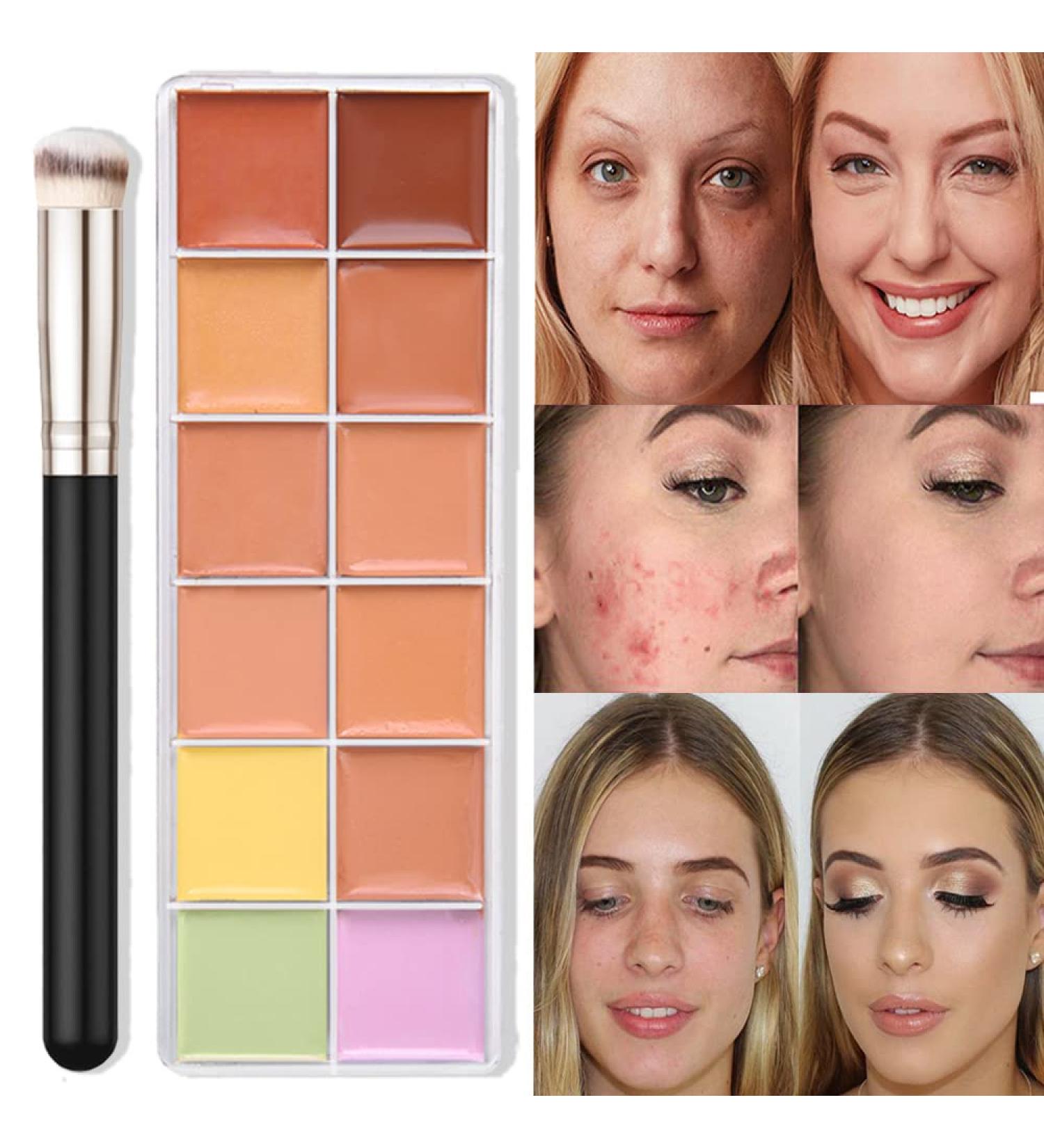12 Color Correcting Concealer Palette with Brush - Cream Contouring Makeup Kit for Dark Circles, Red Marks, Scars - Longwear & Easy to Apply - Light Medium Shades - Buy Online on SooperMarket.com