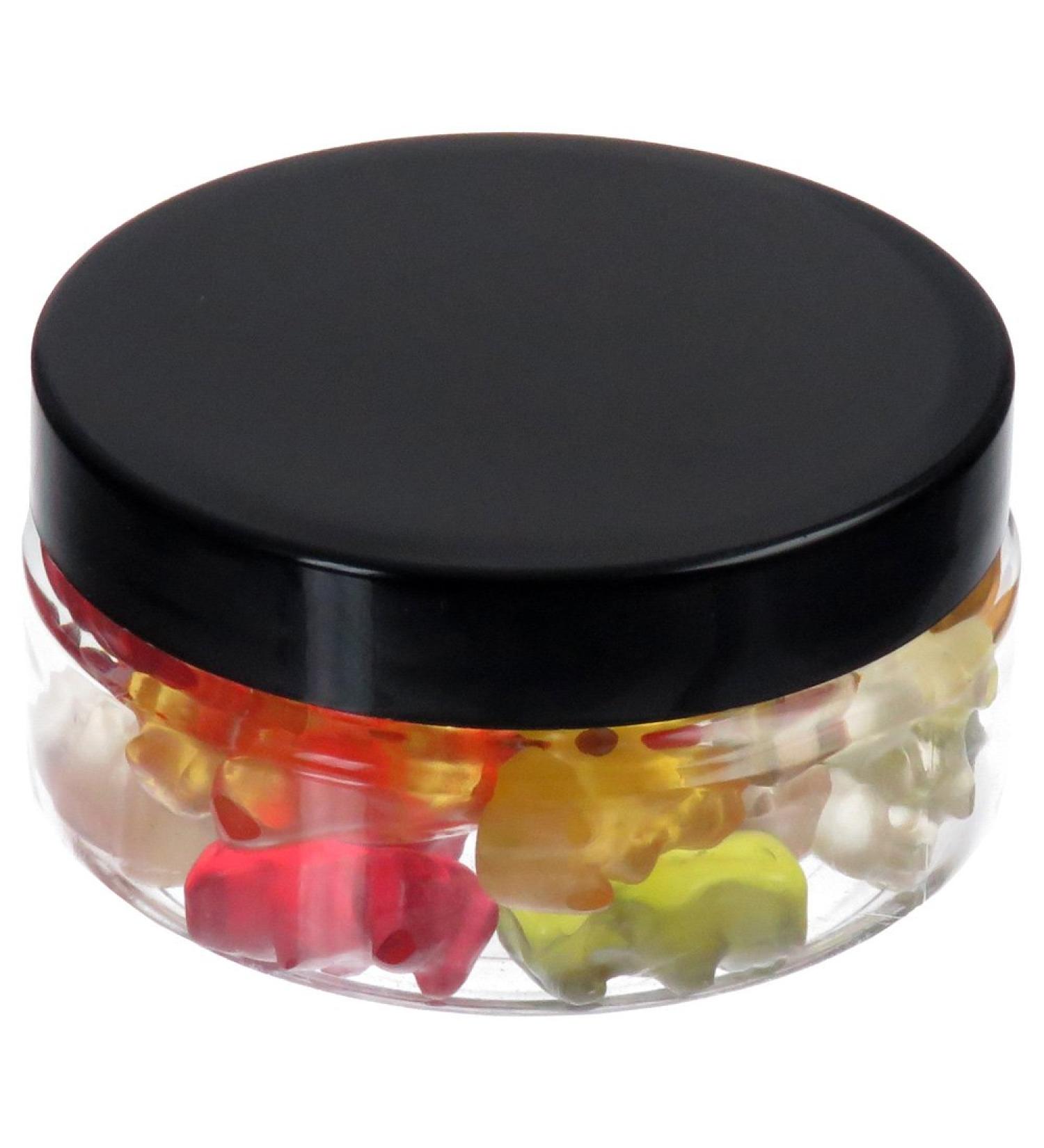Pohli 100 ml PET jar transparent flat with plastic lid black 20 pieces