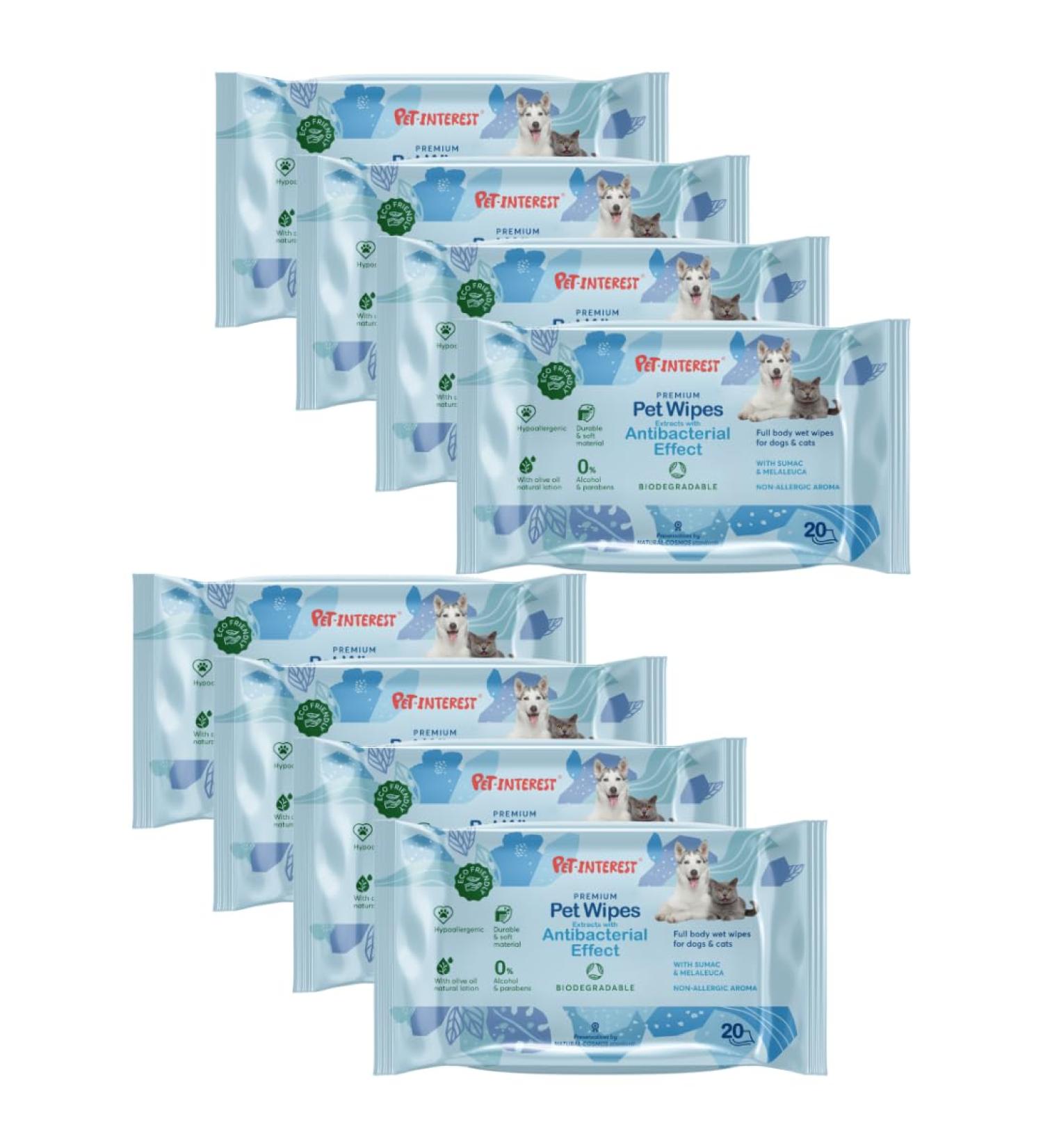 Biodegradable Antibacterial Wipes for Pets - 20PCs Pack of 8 | Natural Cleaning Wipes for Puppies & Kittens - Gentle & Effective for Paws Ears & Butts - Buy Online on SooperMarket.com