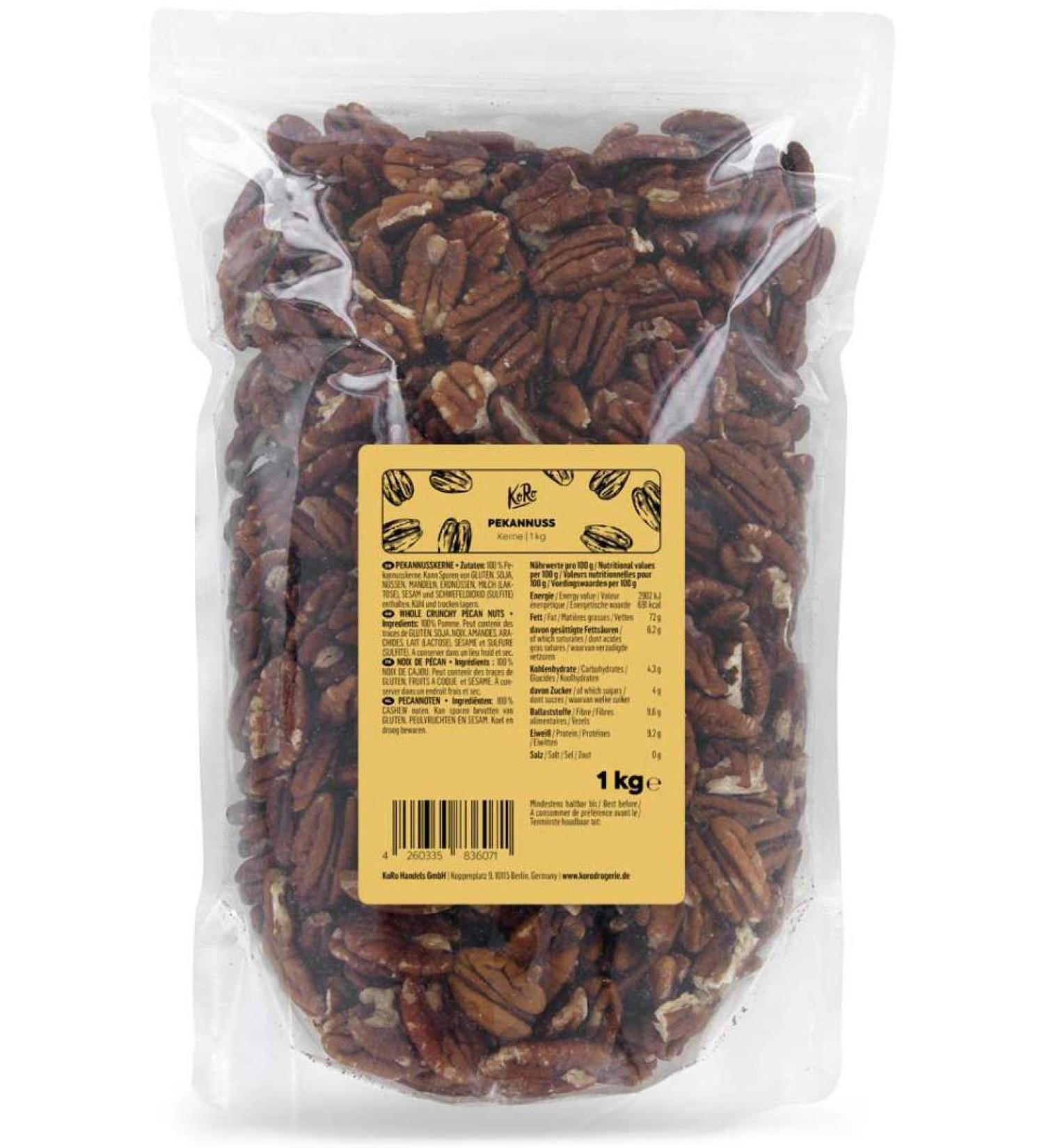 KoRo Pecan Nuts 1kg - Natural Pecans Value Pack for Healthy Snacking | Buy Internationally - Buy Online on SooperMarket.com