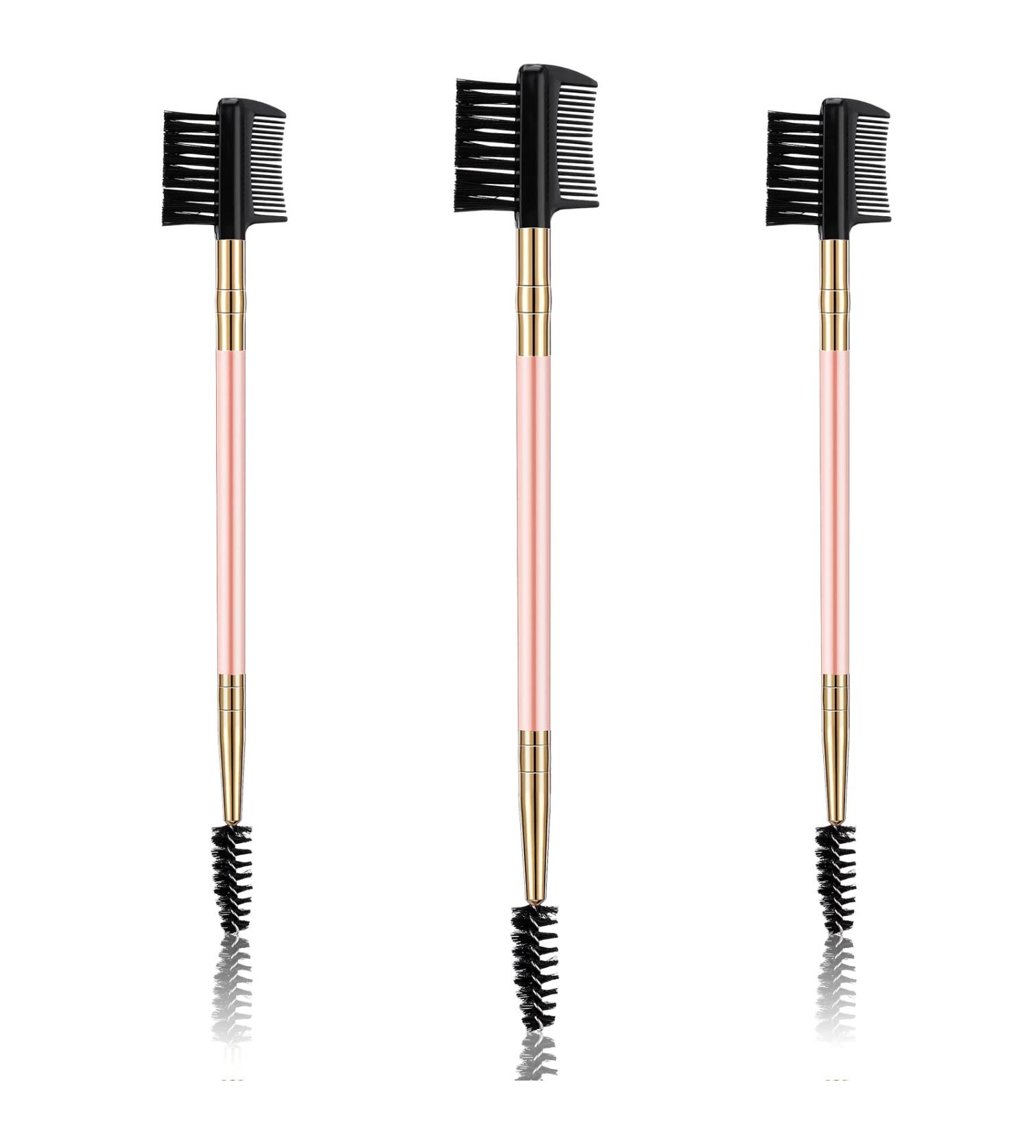 Pink Eyebrow and Eyelash Grooming Tool Set for Women - 3 Pcs Dual Comb and Brush Makeup Kit - Buy Online on SooperMarket.com