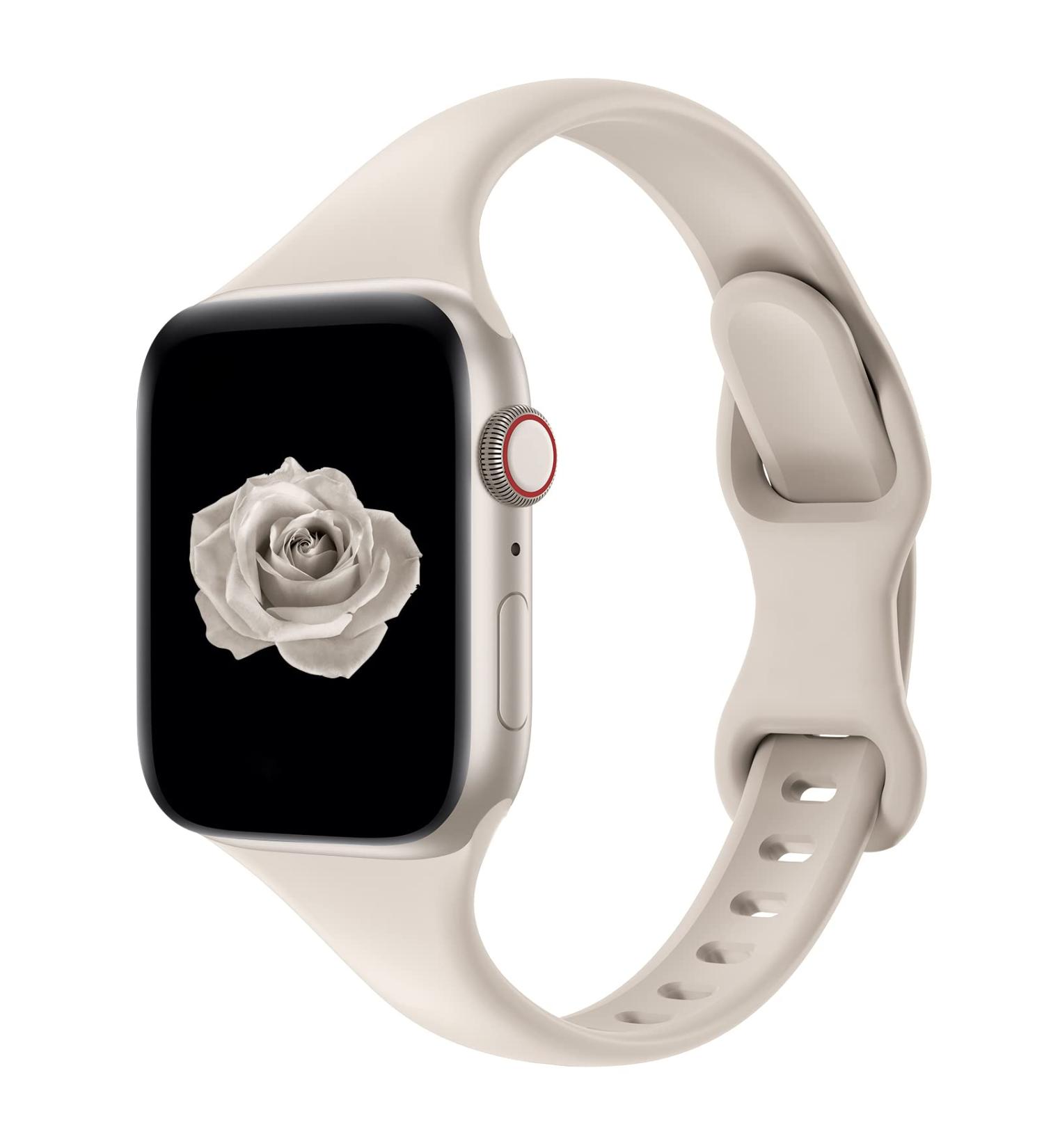 Ultra Thin Silicone Sport Band for Apple Watch 38/40/41mm - #A Starlight | Compatible with iWatch Series 1-8/SE | Slim Replacement Wristband for Men and Women - Buy Online on SooperMarket.com