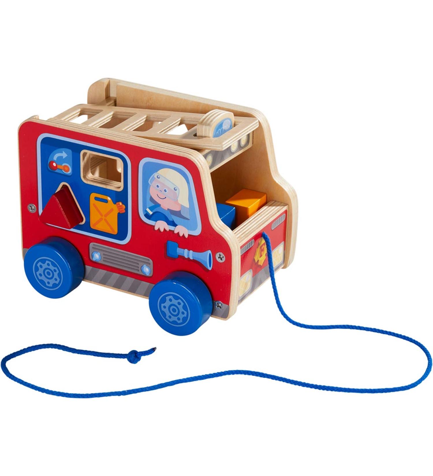 HABA 304317 Pulling Figure Fire Engine | Learning Toy for Toddlers 12+ Months | Animated Pulling Toy & Building Blocks - Buy Online on SooperMarket.com