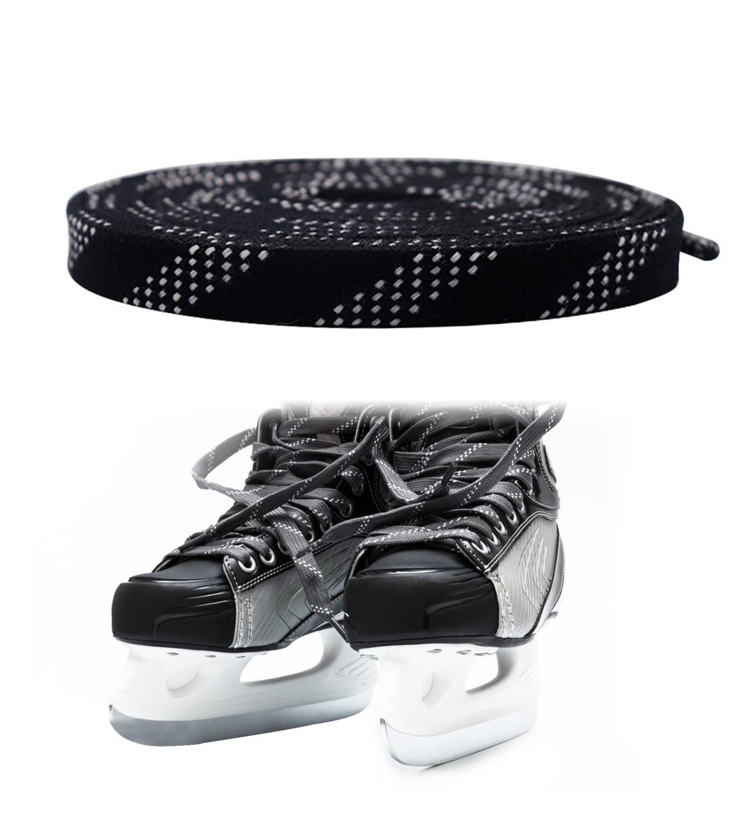 Ice Hockey Skate Laces - Waxed Flat Wide Laces for Enhanced Performance | Durable & Tearproof Black Laces - 1 Pair - Buy Online on SooperMarket.com
