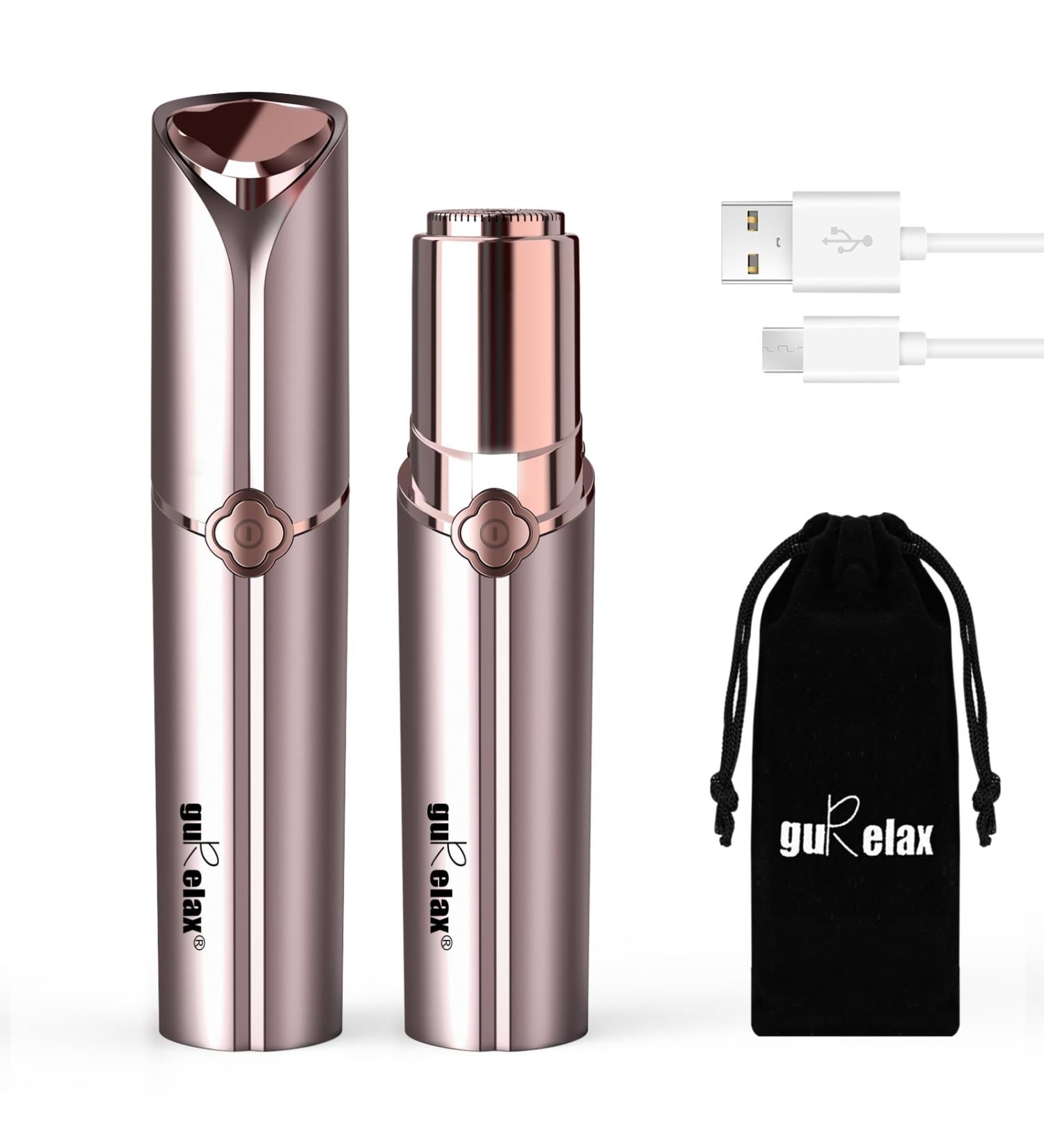 USB Rechargeable Flawless Facial Hair Remover for Women - Painless, Waterproof Hair Removal Device with LED Light - Includes Flannel Bag - Gold Finish - Buy Online on SooperMarket.com