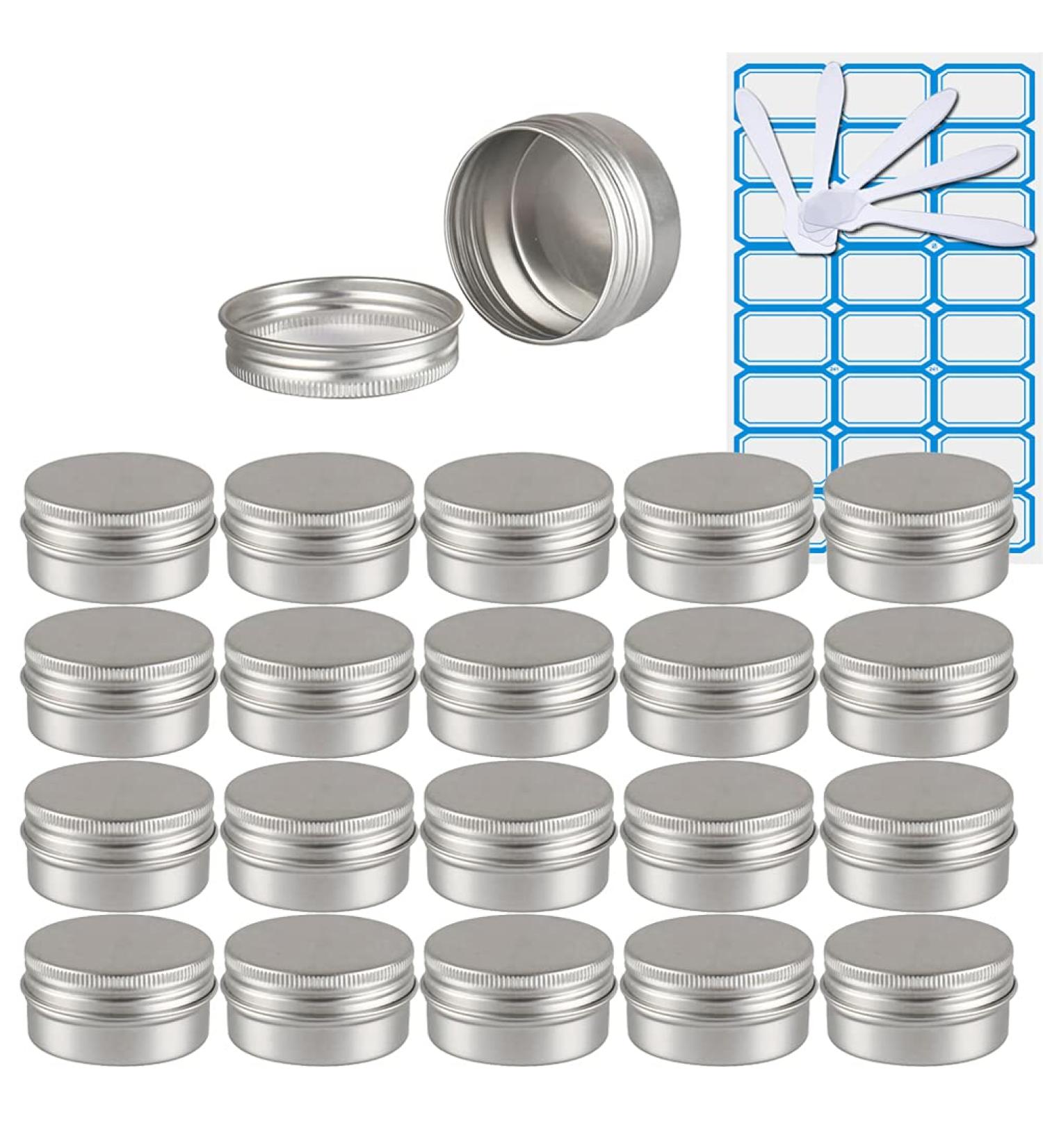 Zeoabsy 50pcs 30ml Silver Aluminum Tins - Empty Screw-Top Containers for Cosmetics Candles & Ointments + Spatulas & Etiquette - Buy Online on SooperMarket.com