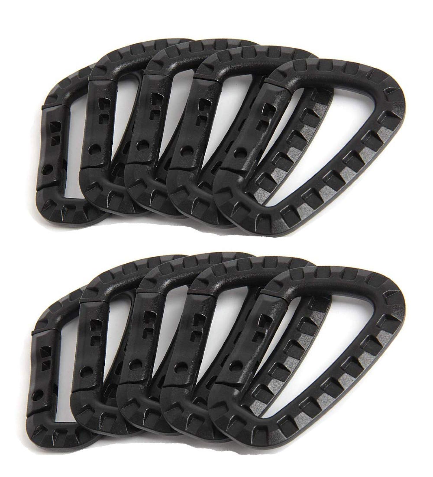 Nxtop Tactical Carabiner Keychain - 10 Pack Hard Polymer Carabiners D Rings Light Weight Spring Snap Gear Clip Utility Hooks Backpack Hanging Buckle for Outdoor Travelling Camping Hiking Fishing Black