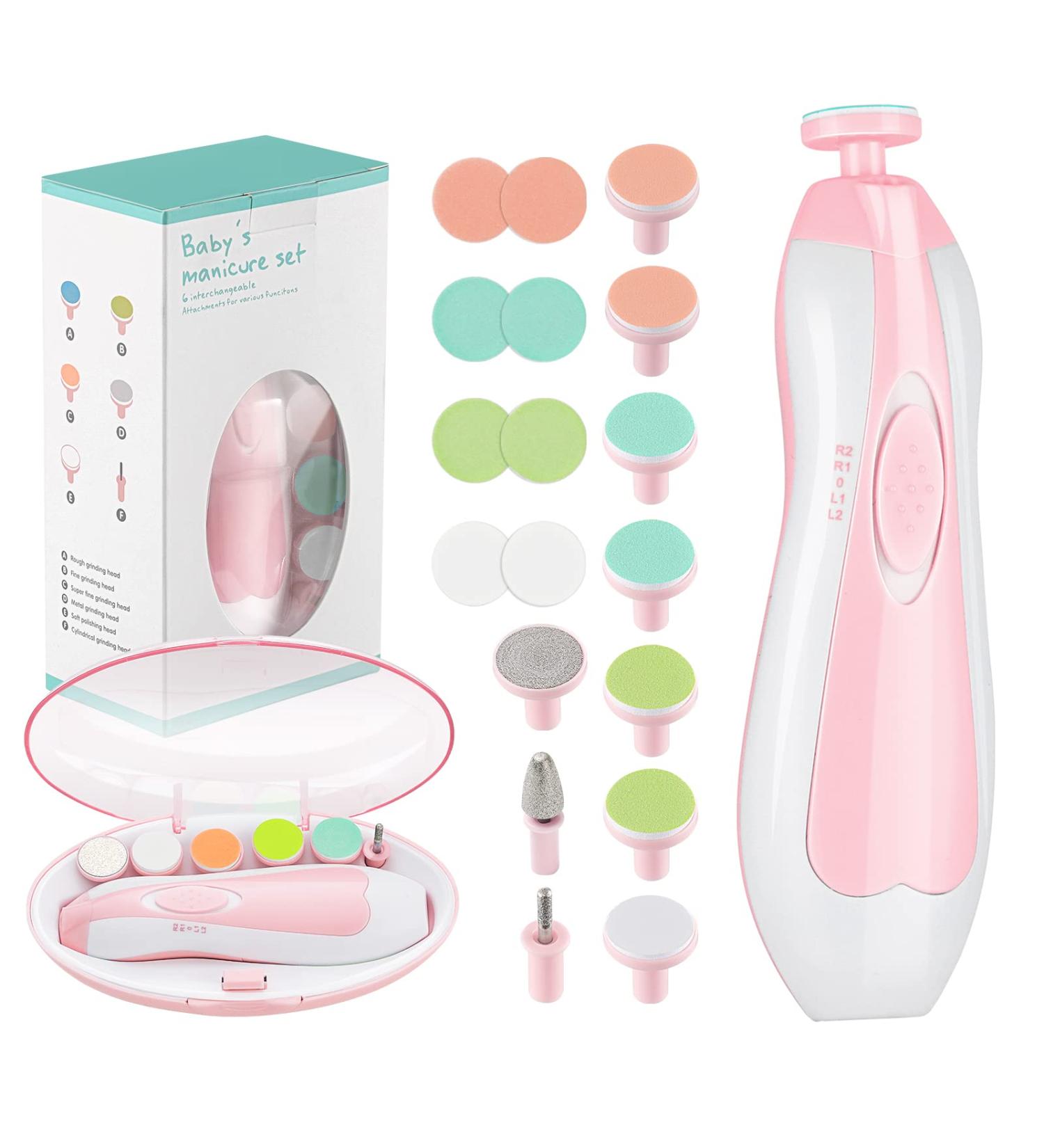 Zooawa 20 in 1 Electric Baby Nail Trimmer Kit - Nail Clipper, File & Polish Grooming Set for Newborns to Adults - Pink - Buy Online on SooperMarket.com