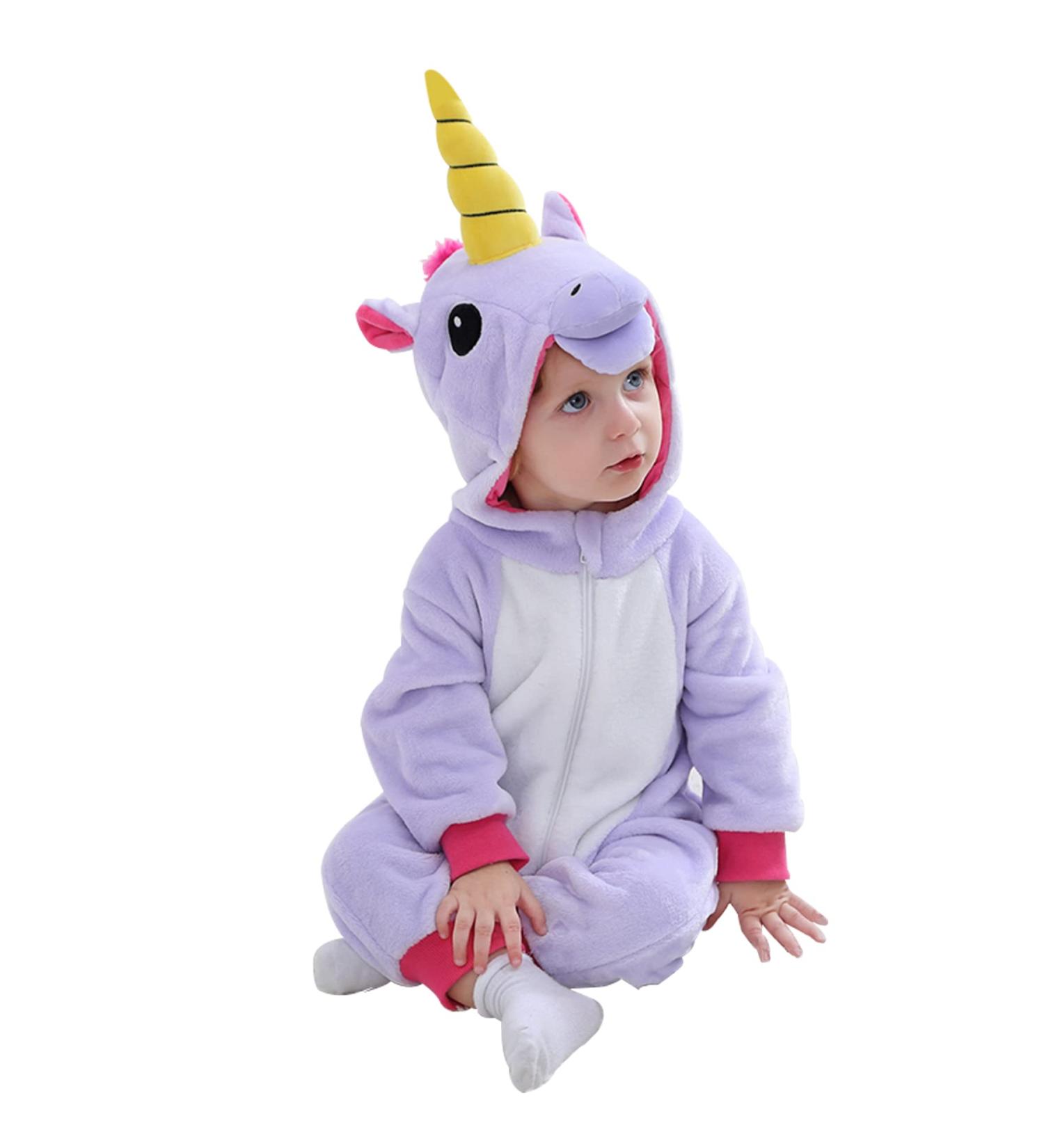 Doladola Baby Unicorn Flannel Hooded Romper | 0-3 Months Infant Outfit - Purple - Buy Online on SooperMarket.com