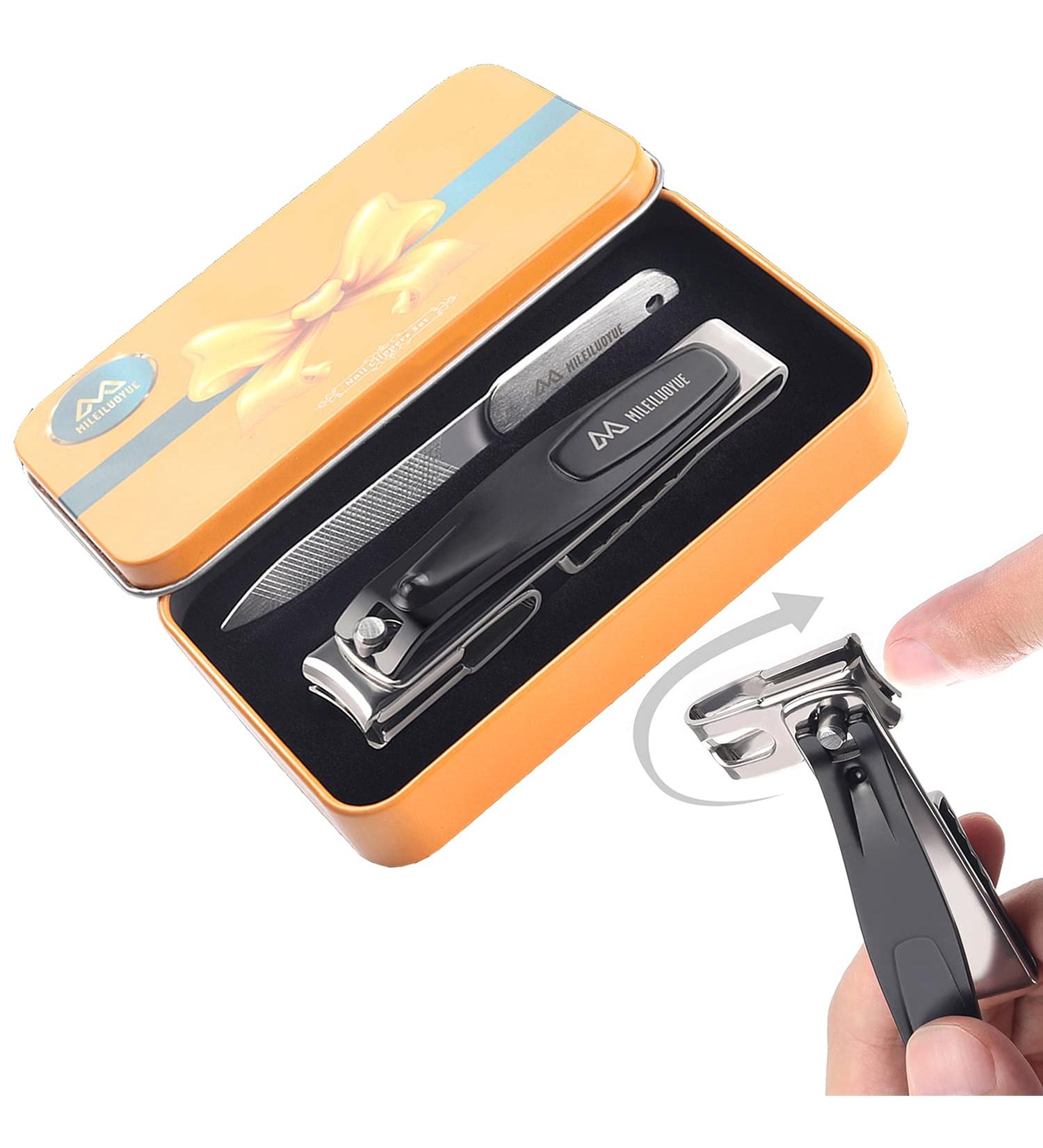 2PC Nail Clipper Set - Stainless Steel Rotary Head for Thick Nails & Nail File | Ideal Gift for Perfect Pedicure - Buy Online on SooperMarket.com