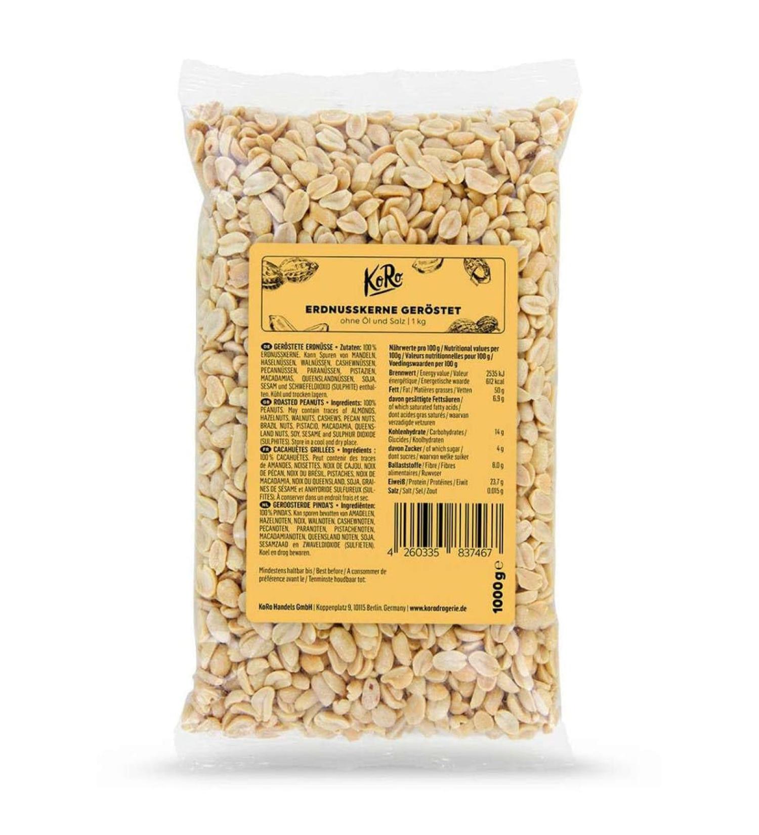 Buy Koro Roasted Unsalted Peanuts 1kg | Natural Peanut Kernels | No Additives No Oil - International Shipping - Buy Online on SooperMarket.com