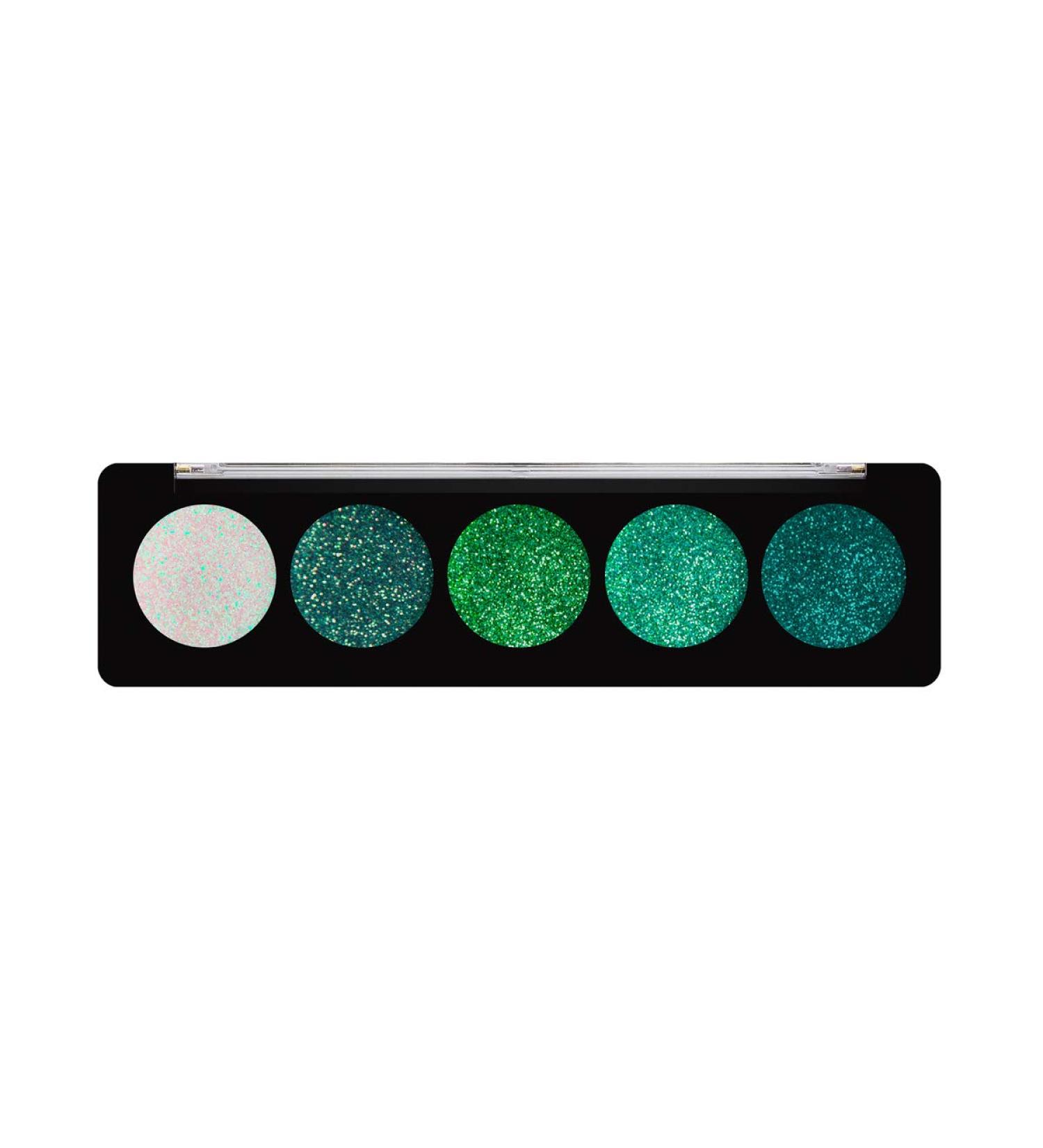 Profusion Cosmetics Emerald Gems 5 Shade Glitter Eyeshadow Palette Multicolour