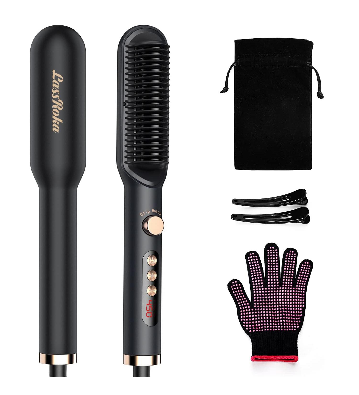 LASSROKA Negative Ion Hair Straightener Brush for Women - 9 Temp Settings, Fast Heating & Anti Frizz - Styling Comb for Smooth Hair - Buy Online on SooperMarket.com