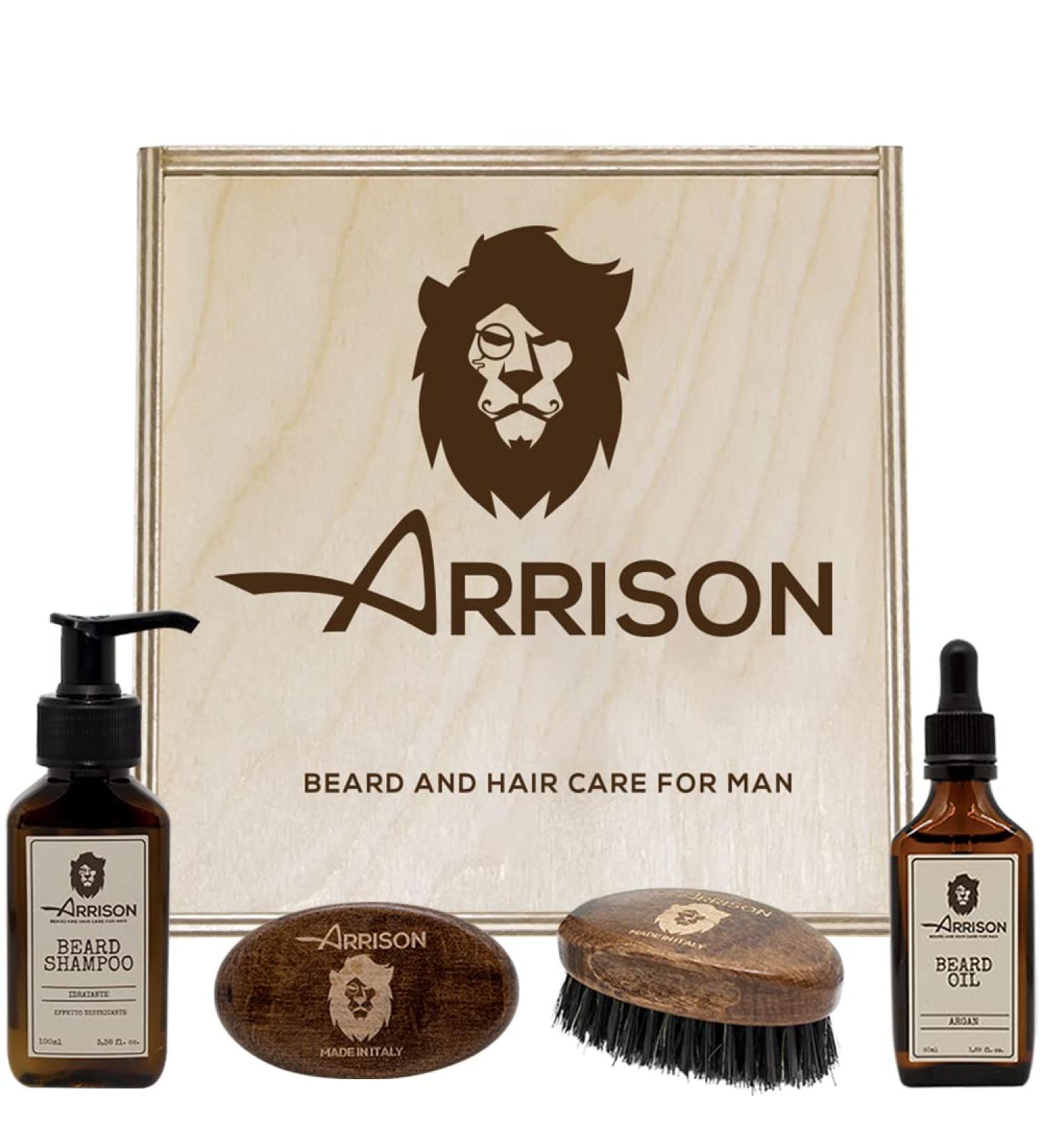 Arrison Beard Kit - Premium Italian Beard Care Set | Shampoo Oil Beech Wood Brush | Perfect Gift for Men - Buy Online on SooperMarket.com