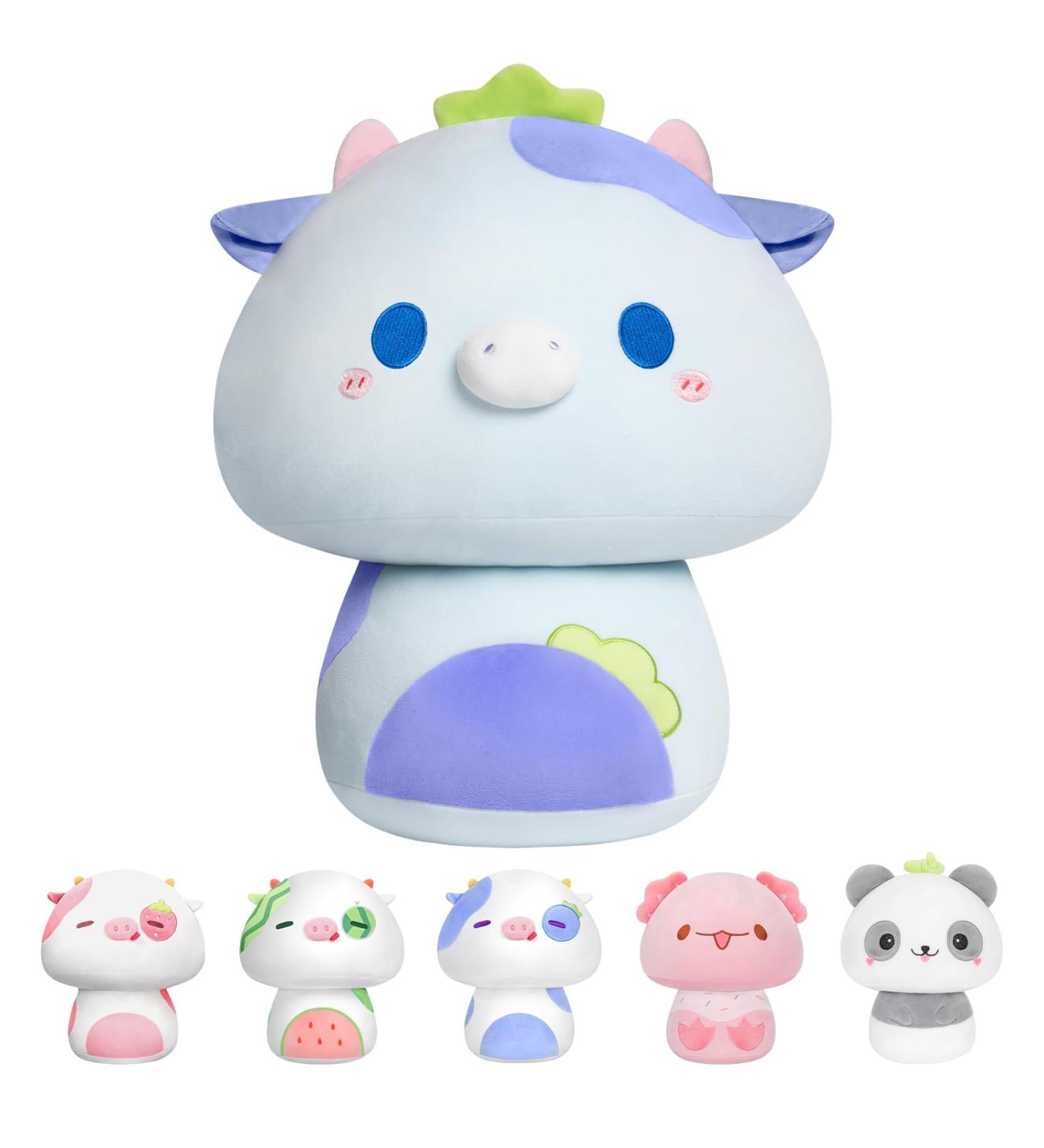 Mewaii 14'' Soft Painted Blueberry Cow Mushroom Pillow Stuffed Animal Plush - Cuddly Kids Plushie Toy 14 Inch - Buy Online on SooperMarket.com
