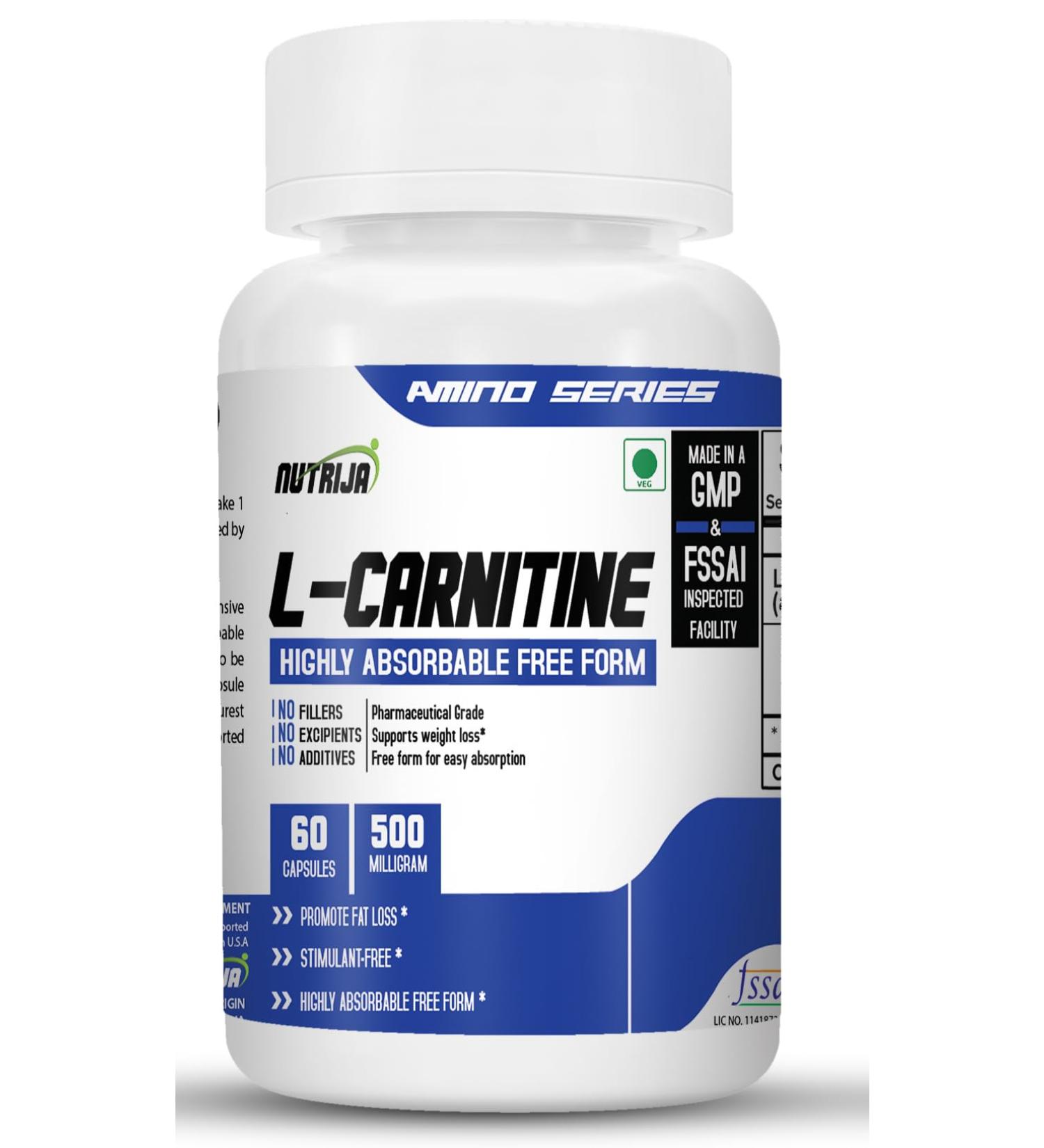 NutriJa L-Carnitine L-Tartrate 1000mg Supplement | Converts Fat into Energy Boosts Energy & Performance | Supports weight Loss | Fastest Muscle Recovery & Reduces Soreness (60 Capsules) 60 count (Pack of 1) - Buy Online on SooperMarket.com