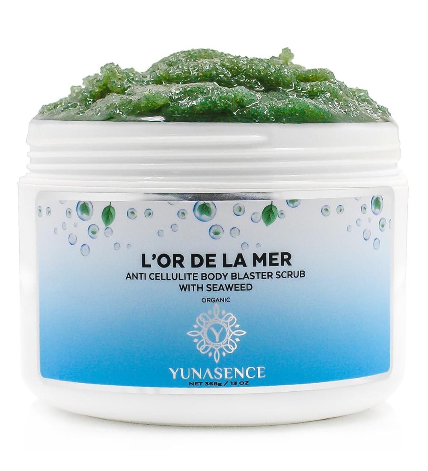 YUNASENCE L OR DE LA MER Organic Anti-Cellulite Body Scrub | Sea Salt Seaweed & Lemongrass 13oz | Smoothing & Exfoliating Skin Treatment - Buy Online on SooperMarket.com