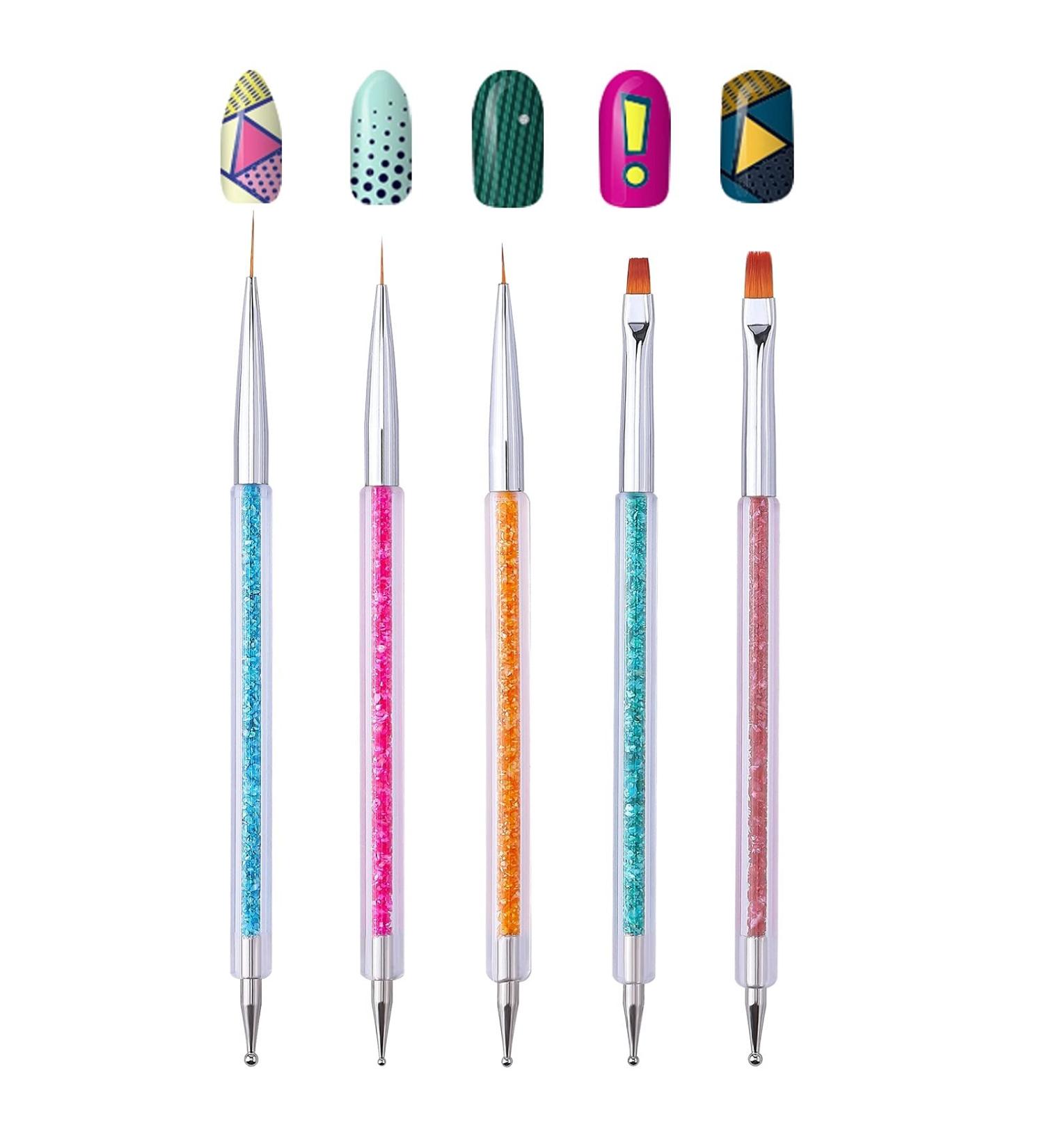 Cizoackle Nail Art Brushes - Double-Ended Dotting Tool Kit - Professional Liner Set with Shiny Handles - 5 Pcs - Buy Online on SooperMarket.com