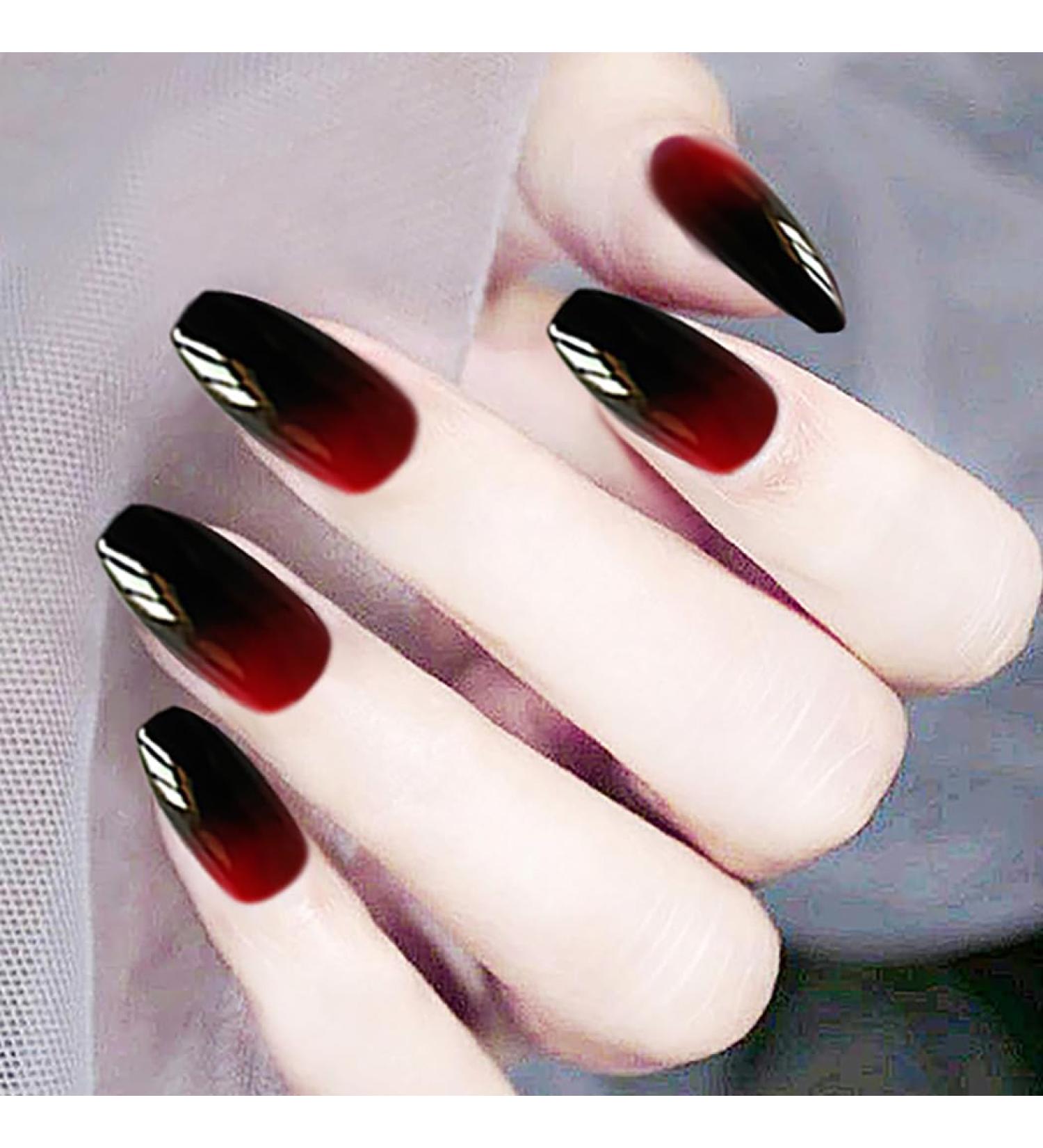 Brishow Coffin False Nails Halloween Decoration Black Red Press On Nails - 24pcs for Women and Girls - Buy Online on SooperMarket.com