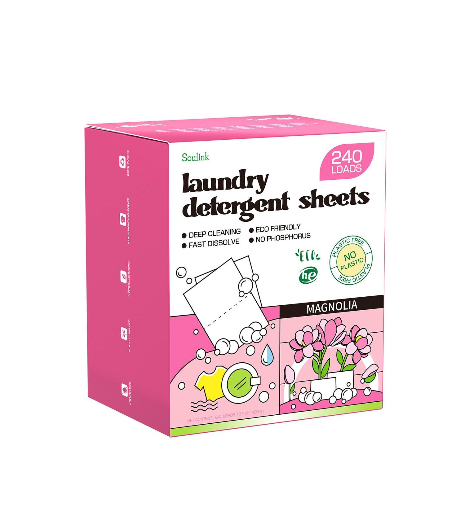 Soulink Magnolia Laundry Detergent Sheets - 240 Loads Eco-Friendly Plant-Based Hypoallergenic No Plastic Jug | 240 Count - Buy Online on SooperMarket.com