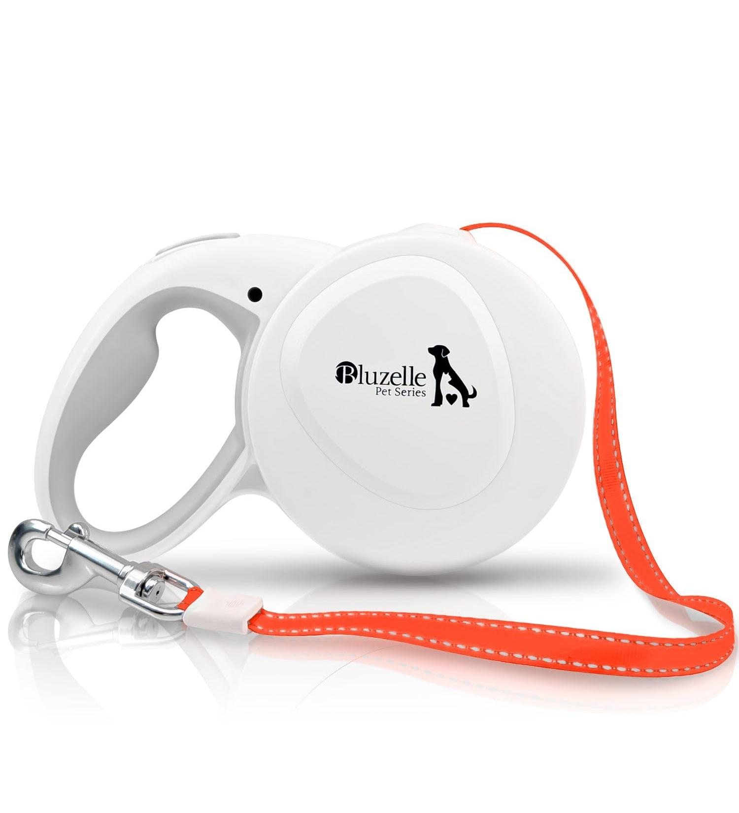 Bluzelle 8m Long Dog Leash for Dogs up to 50kg - Flexible Neon-Orange Reflector Belt with 360 Carabiner Hook Ergonomic Gray Handle & Catchment Brake - Buy Online on SooperMarket.com