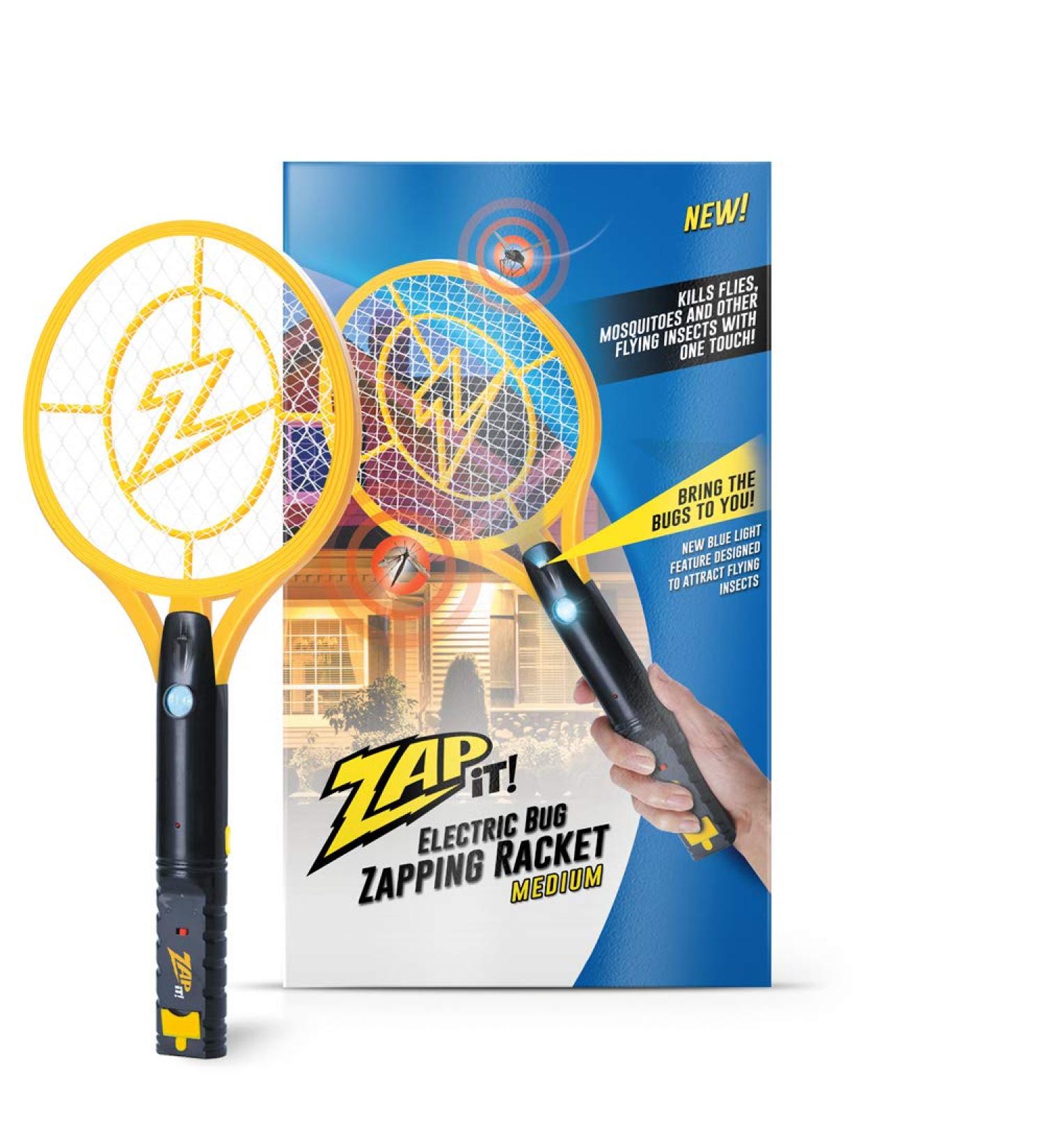 ZAP IT Rechargeable Bug Zapper Racket - 4000 Volt with Blue Light Attractant - USB Charging Cable - Medium Yellow - Buy Online on SooperMarket.com
