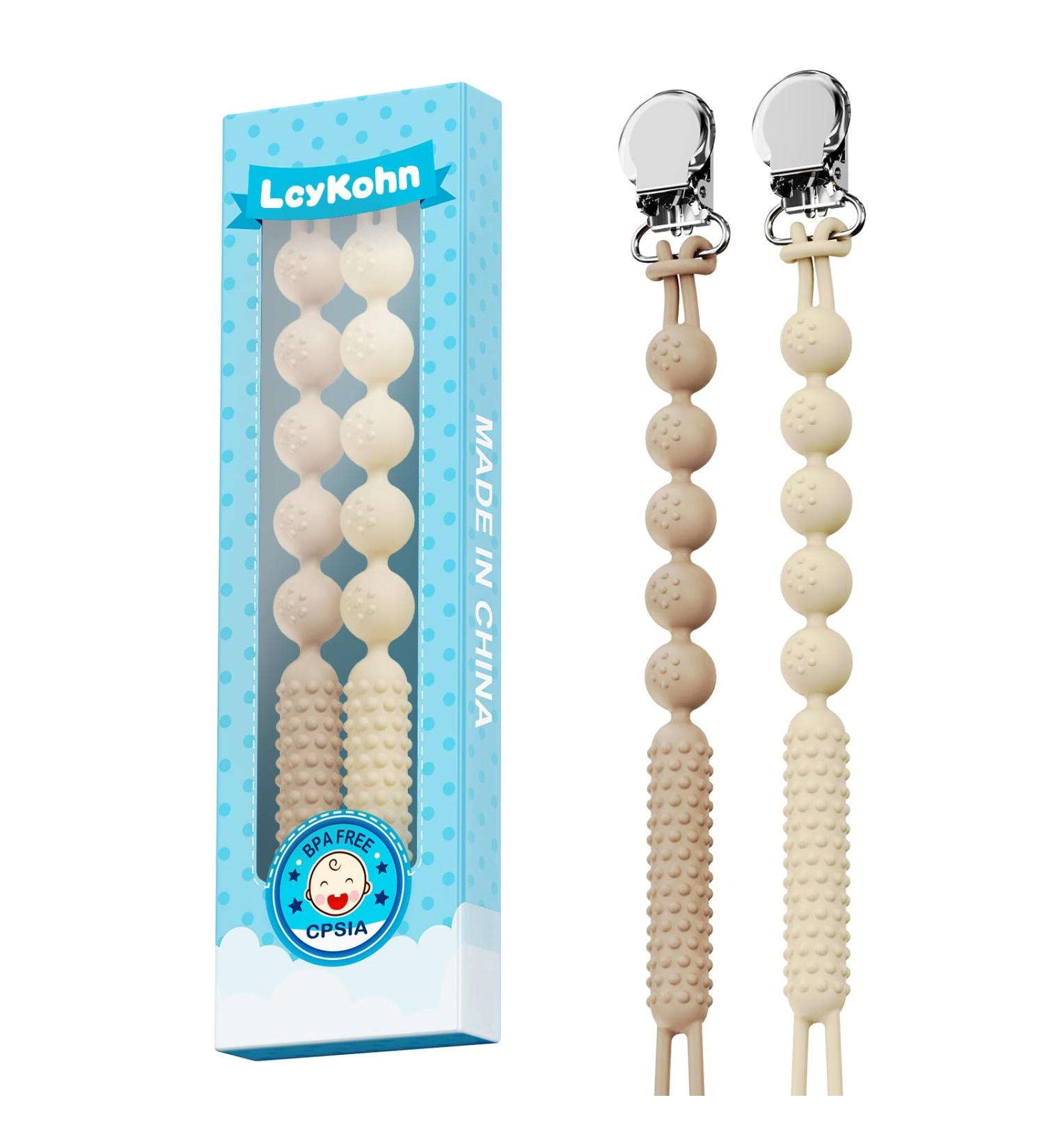 Beadlsee Baby Silicone Pacifier Clip Teether 2-Pack - Toast & Buttercream, Sensory Exploration and Teething Relief for Boys or Girls - Buy Online on SooperMarket.com