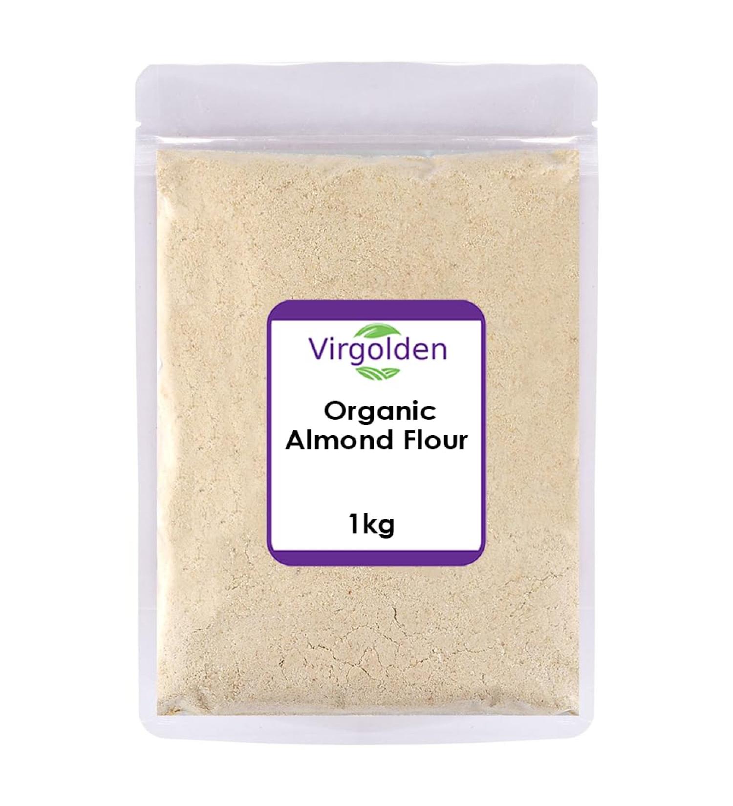 Organic Almond Flour 1kg by Virgolden Organic - Great for Snacks Smoothies Baking Cooking Low Calorie Snacks High Fibre and Source of Protein - Buy Online on SooperMarket.com