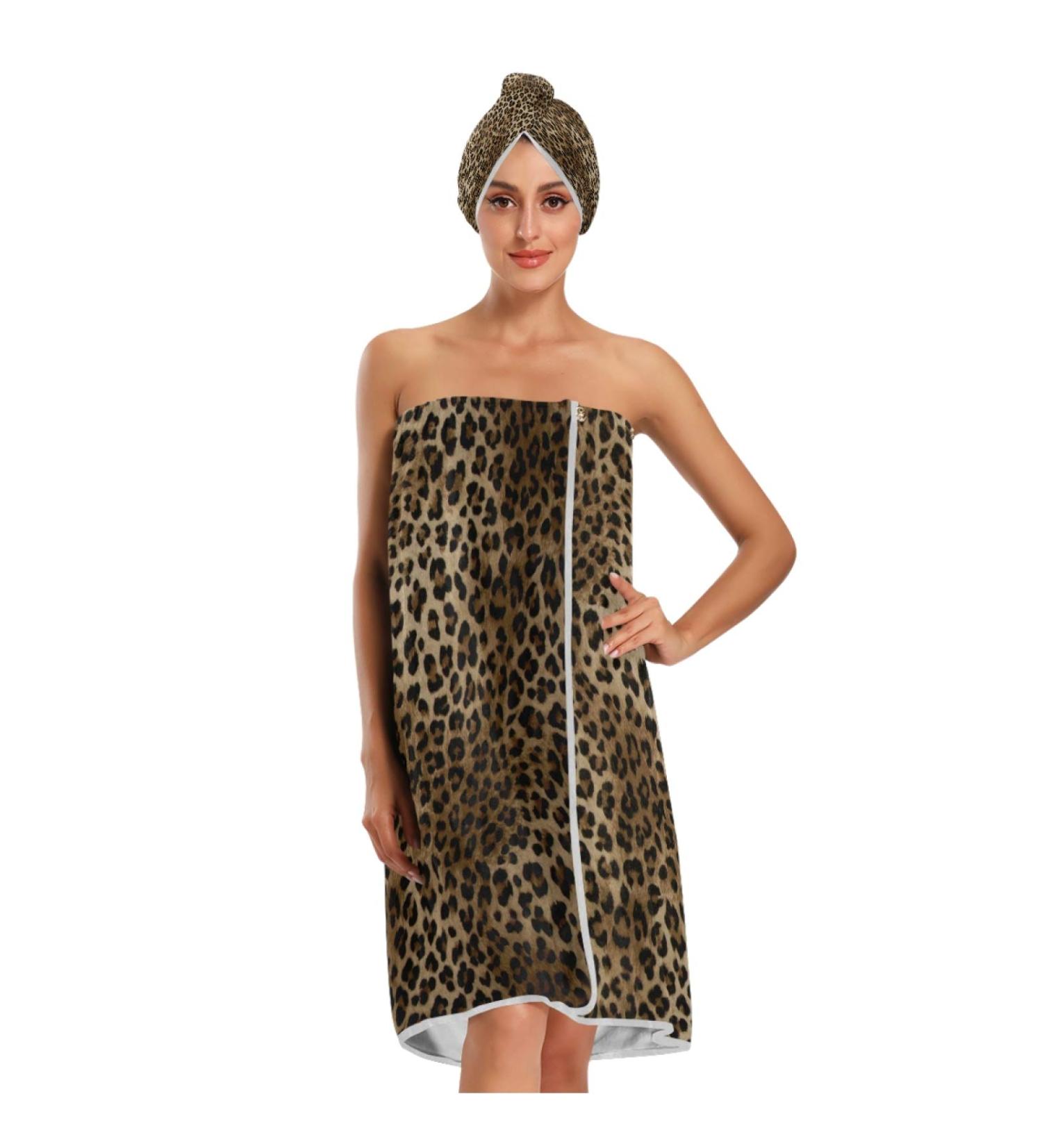 Blueangle Vintage Leopard Print Towel Wrap with Dry Hair Cap & Headband Adjustable Women s Shower & Bath Wrap for International Shipping - Buy Online on SooperMarket.com