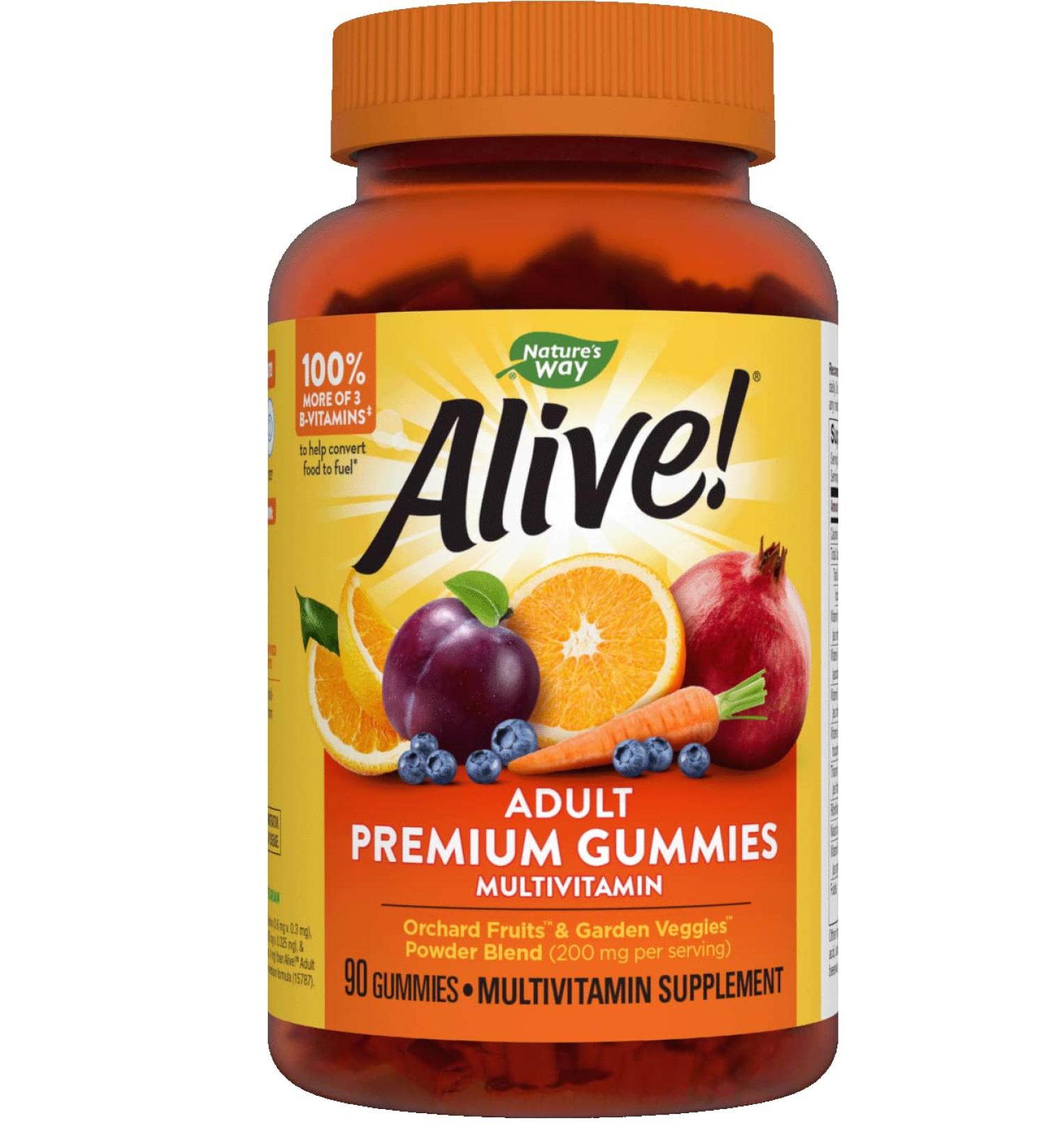 Nature's Way Alive! Premium Adult Gummy Multivitamins - Essential Vitamins & Minerals - Vegetarian - Grape & Cherry Flavored - 90 Gummies - Buy Online on SooperMarket.com