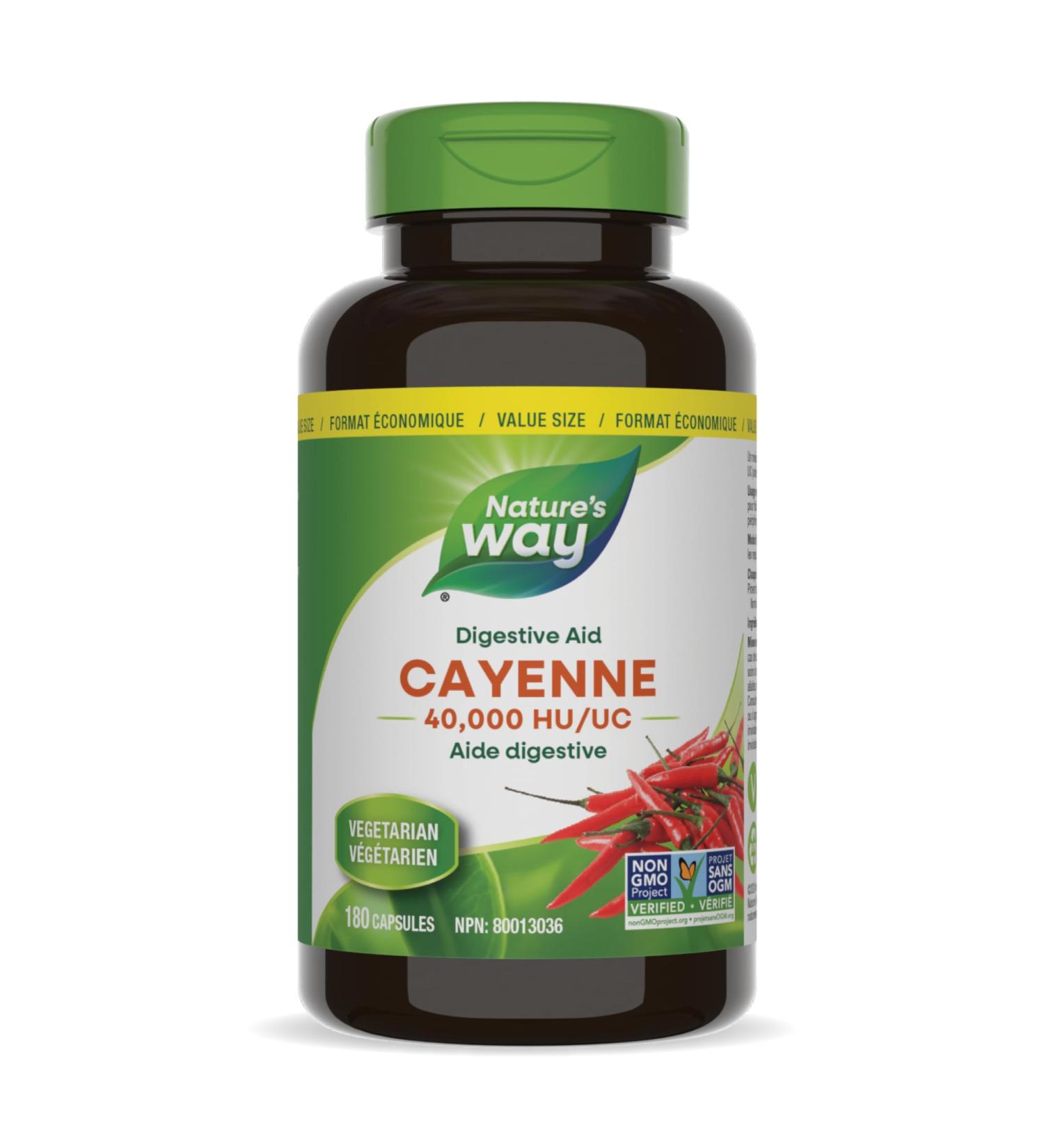 Nature's Way Cayenne 40 000 HU - Digestion Supplement Helps to aid digestion-Cayenne Pepper Capsules -Non-GMO - 180 Vegetarian Capsules Value Size - Buy Online on SooperMarket.com
