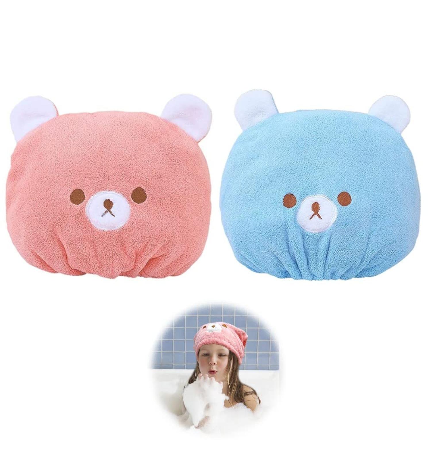 2PCS Cute Bear Hair Towel Wraps - Drying Caps for Women Girls & Kids | Hair Turban Bath Wraps - Buy Online on SooperMarket.com