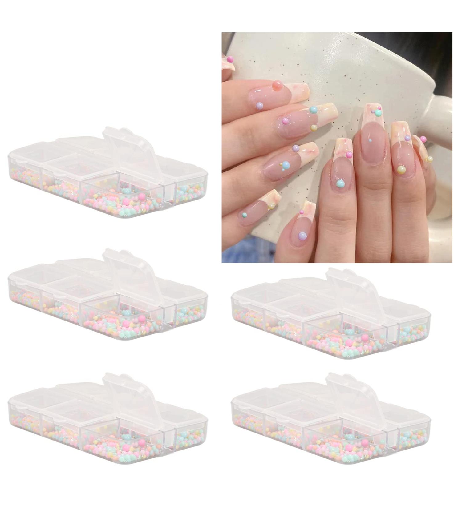 5 Boxes Nail Art Beads Glittery Nail Rhinestones Set with Different Shapes and Sizes Portable Plastic Manicure Art Beads with Transparent Storage Box Nail Art Decoration for Nail Salon - Buy Online on SooperMarket.com