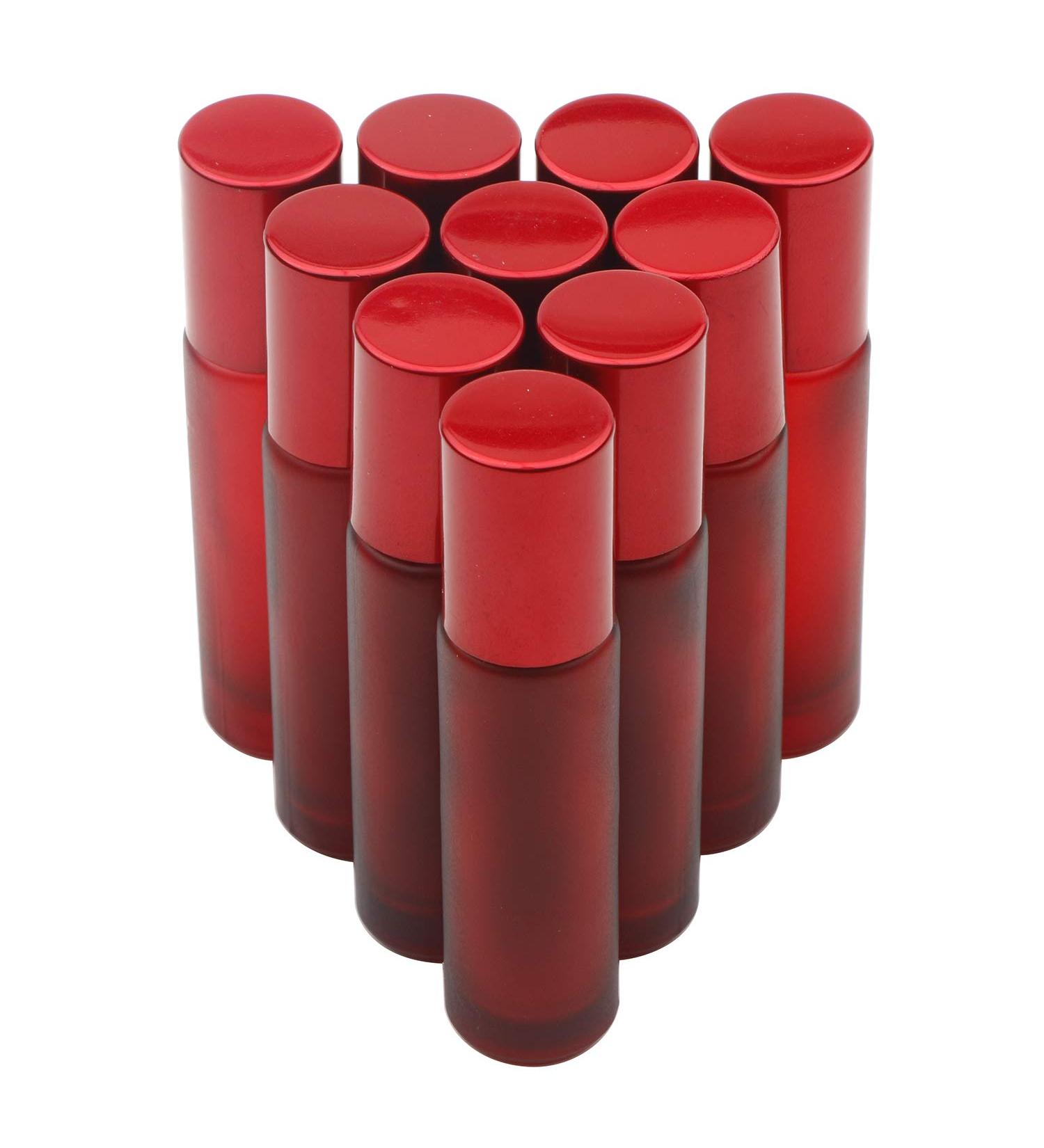Kesell 10ml Glass Essential Oil Roller Bottles - Set of 10 Red Roller Balls - Buy Online on SooperMarket.com