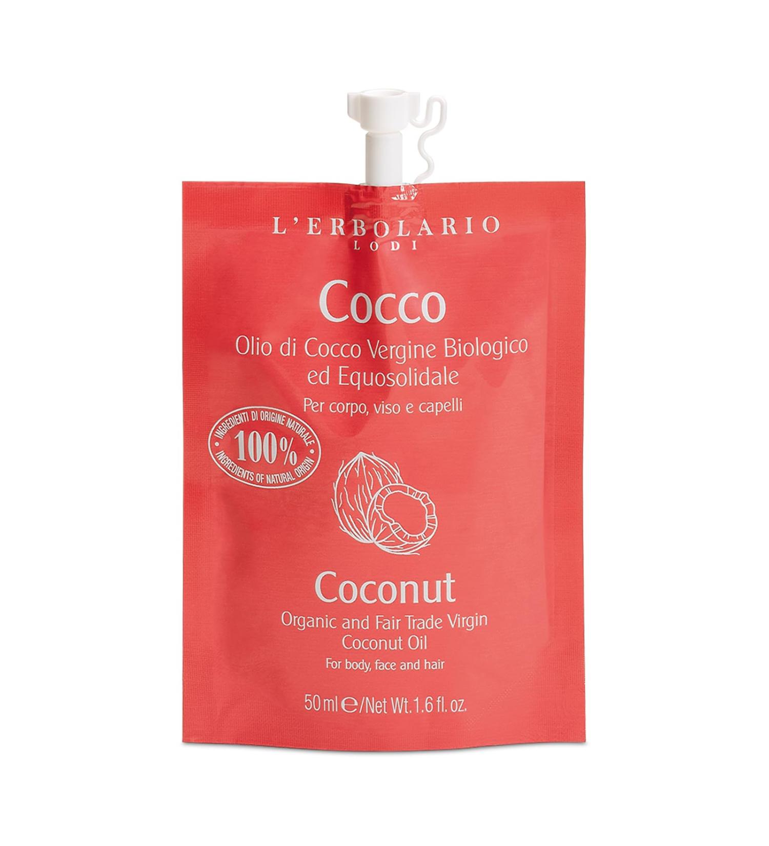 LErbolario Organic and Fair Trade Virgin Oil Coconut 1.6 oz - Face Oil - With Pure Coconut Oil - For Face Body and Hair - Hydrating - Cruelty-Free