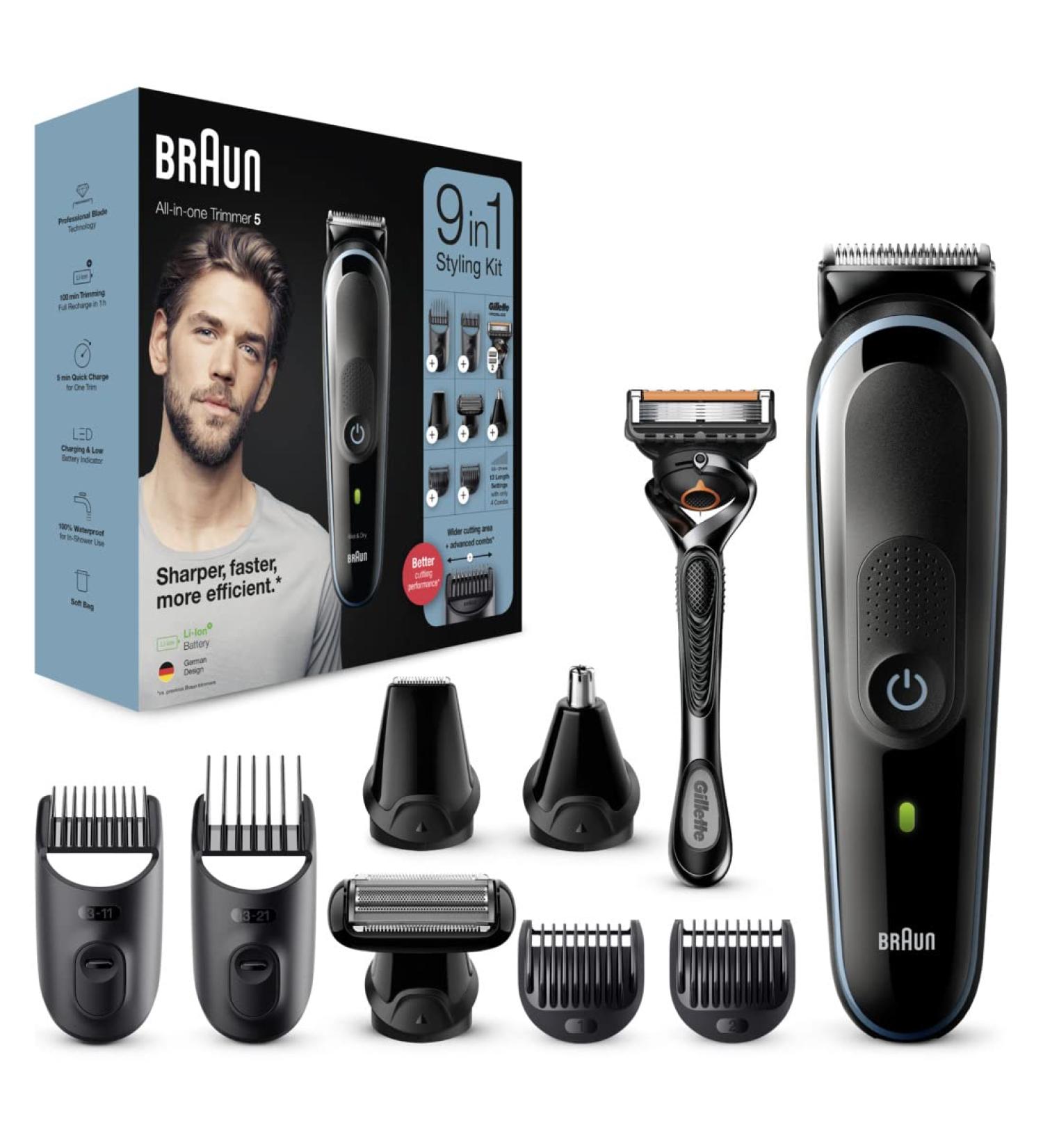 Brown 9-in-1 Multi-Grooming Kit | MGK5380 Beard Trimmer & Hair Clipper for Men | 7 Attachments for Face Head & Body Hair Removal - Buy Online on SooperMarket.com