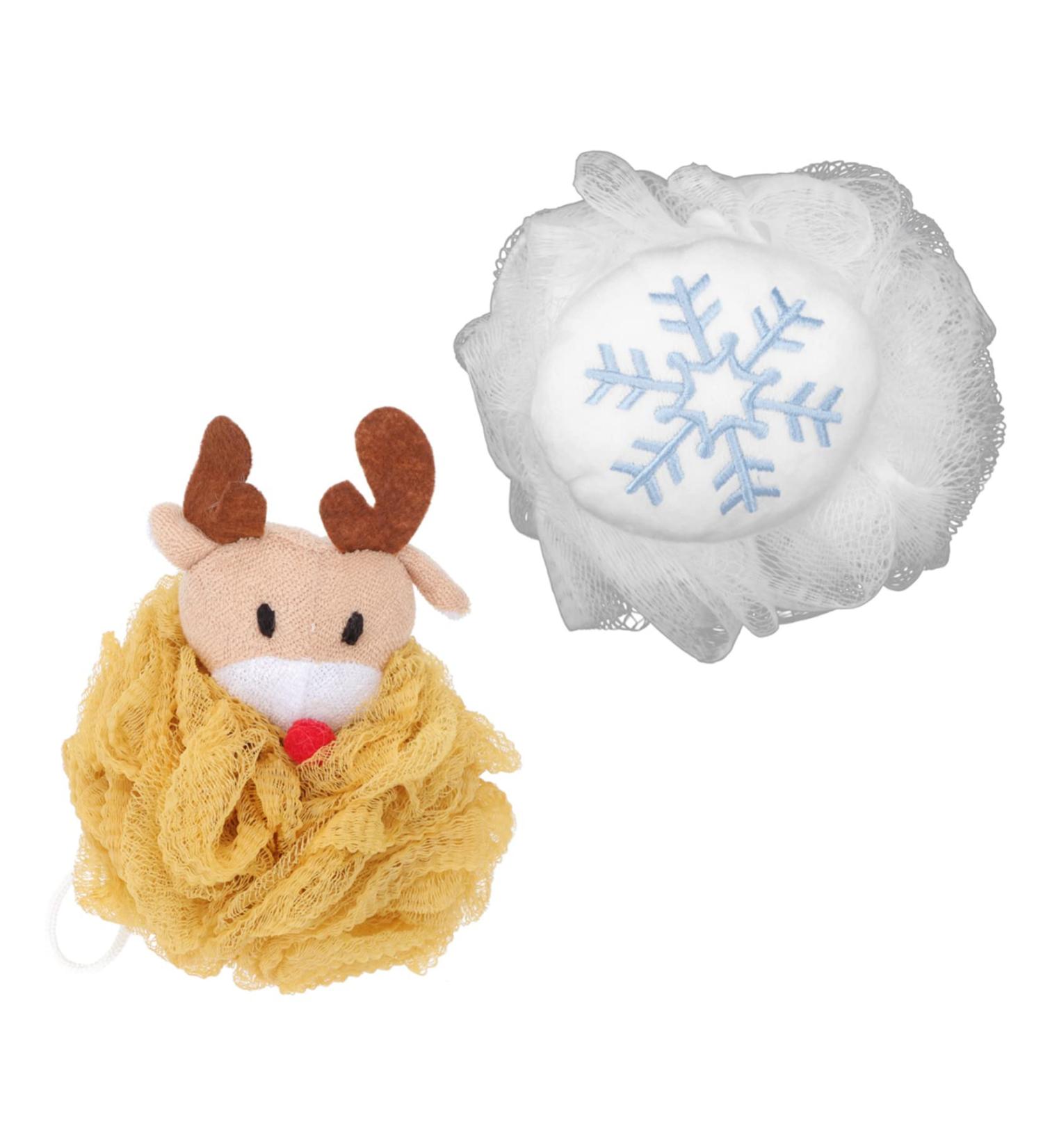2pcs Bath Ball Shower Puff & Loofah Set | Holiday Bath Scrubber & Back Scrubber | Premium Shower Sponge Pouf - Buy Online on SooperMarket.com